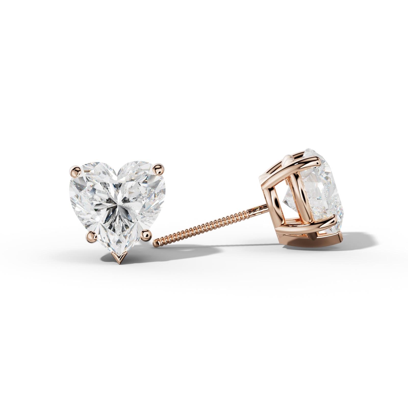 Heart Diamond Stud Earrings With Four Classic And V Prongs