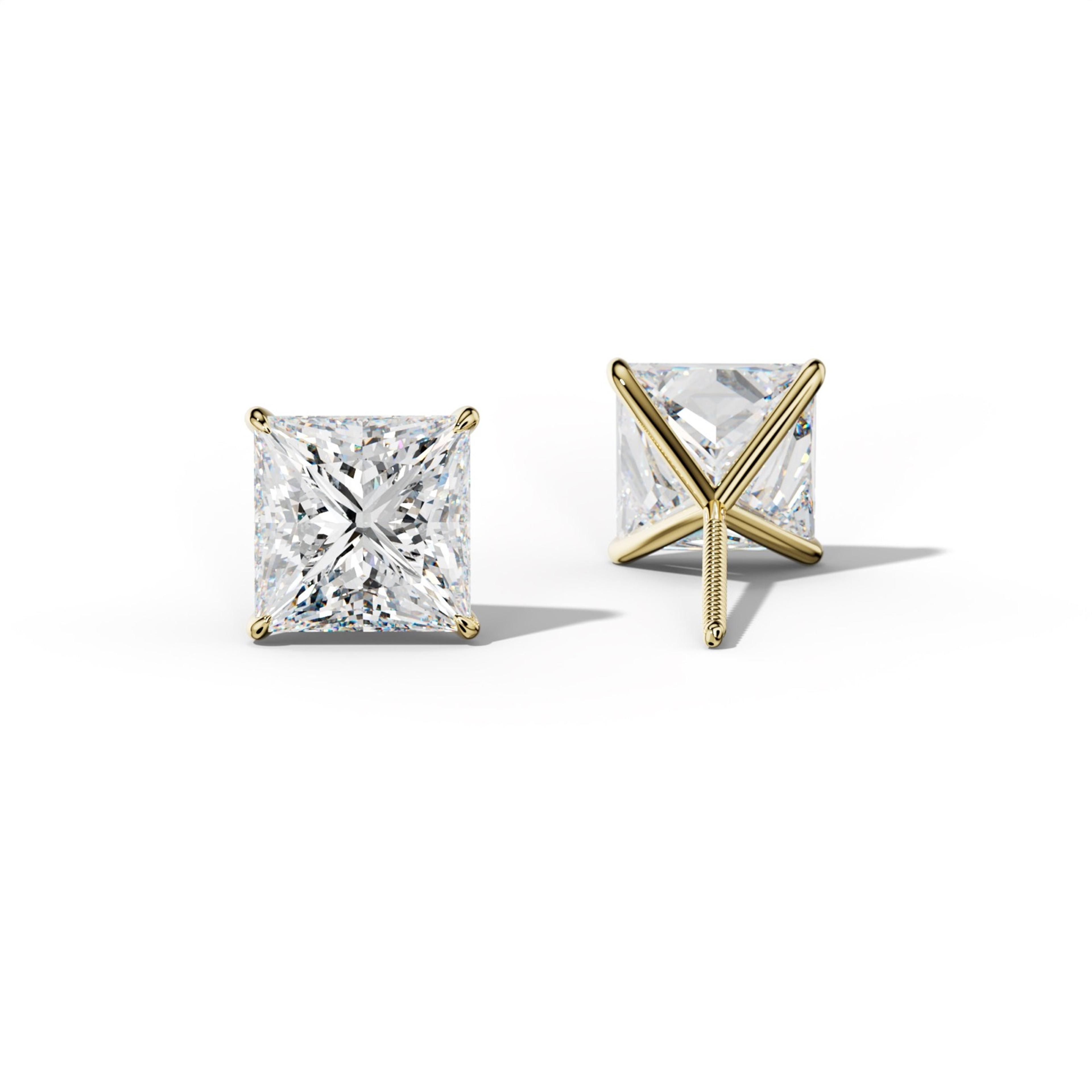 Princess Cut Diamond Stud Earrings With Four Prong Martini Settings