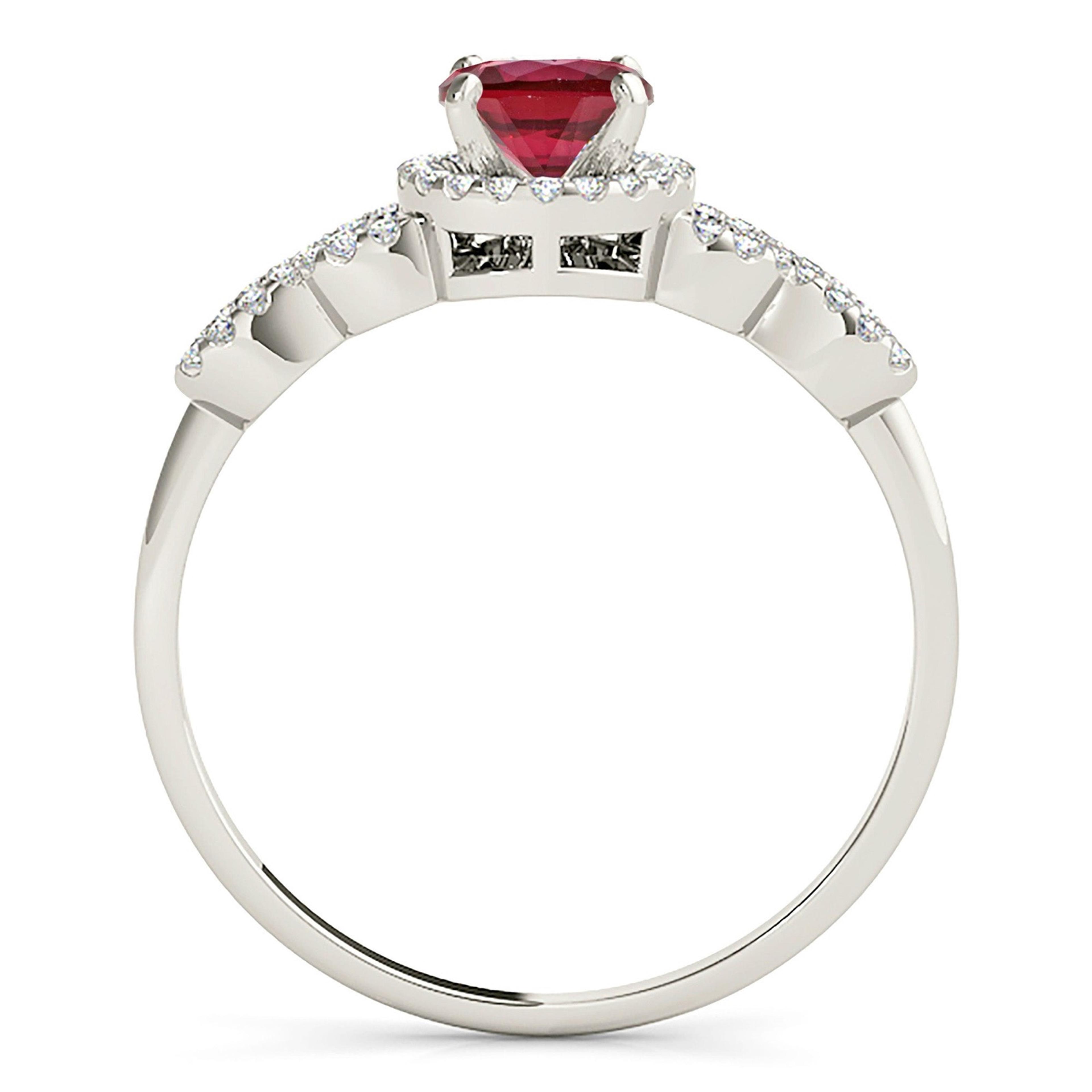 1.35 ct. Genuine Ruby Ring With Halo, Open Rounded Fancy Diamond Band