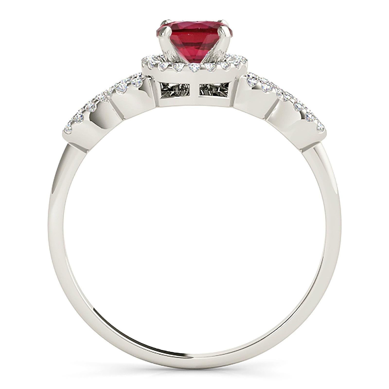 1.35 ct. Genuine Ruby Ring With Halo, Open Rounded Fancy Diamond Band
