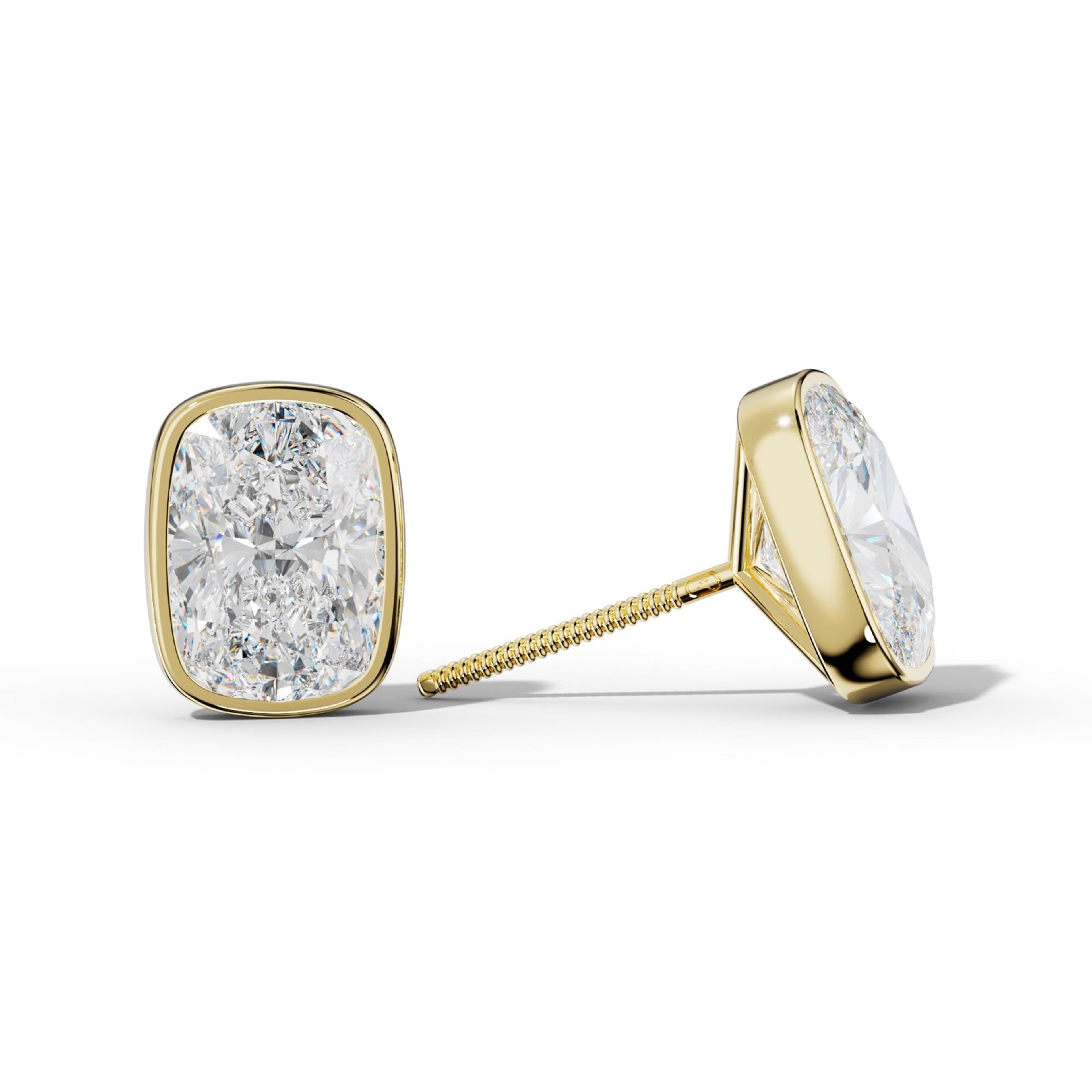 Elongated Cushion Diamond Stud Earrings With Martini Bezel Set