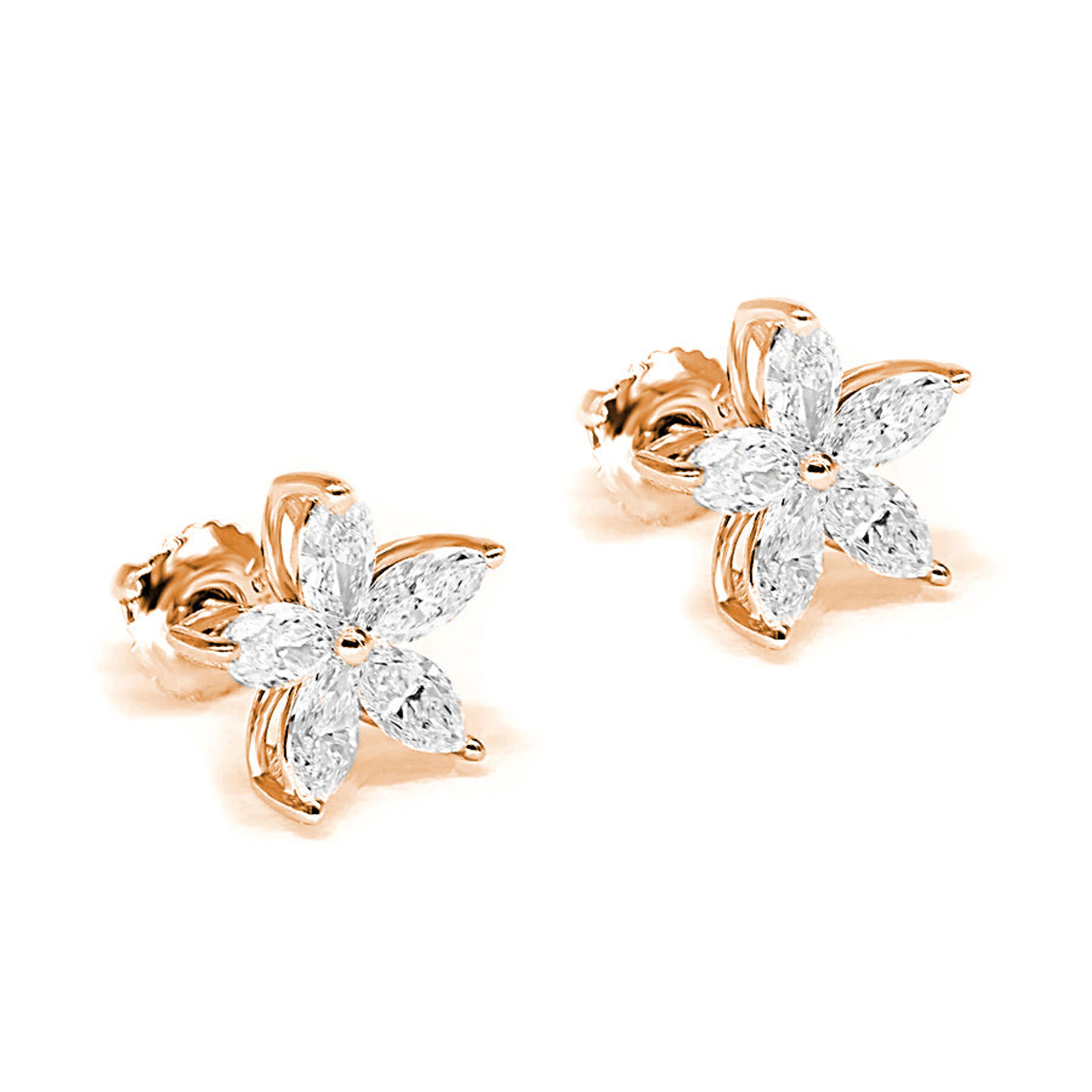 1.50 ctw Marquise Cut Diamond Flower Earrings