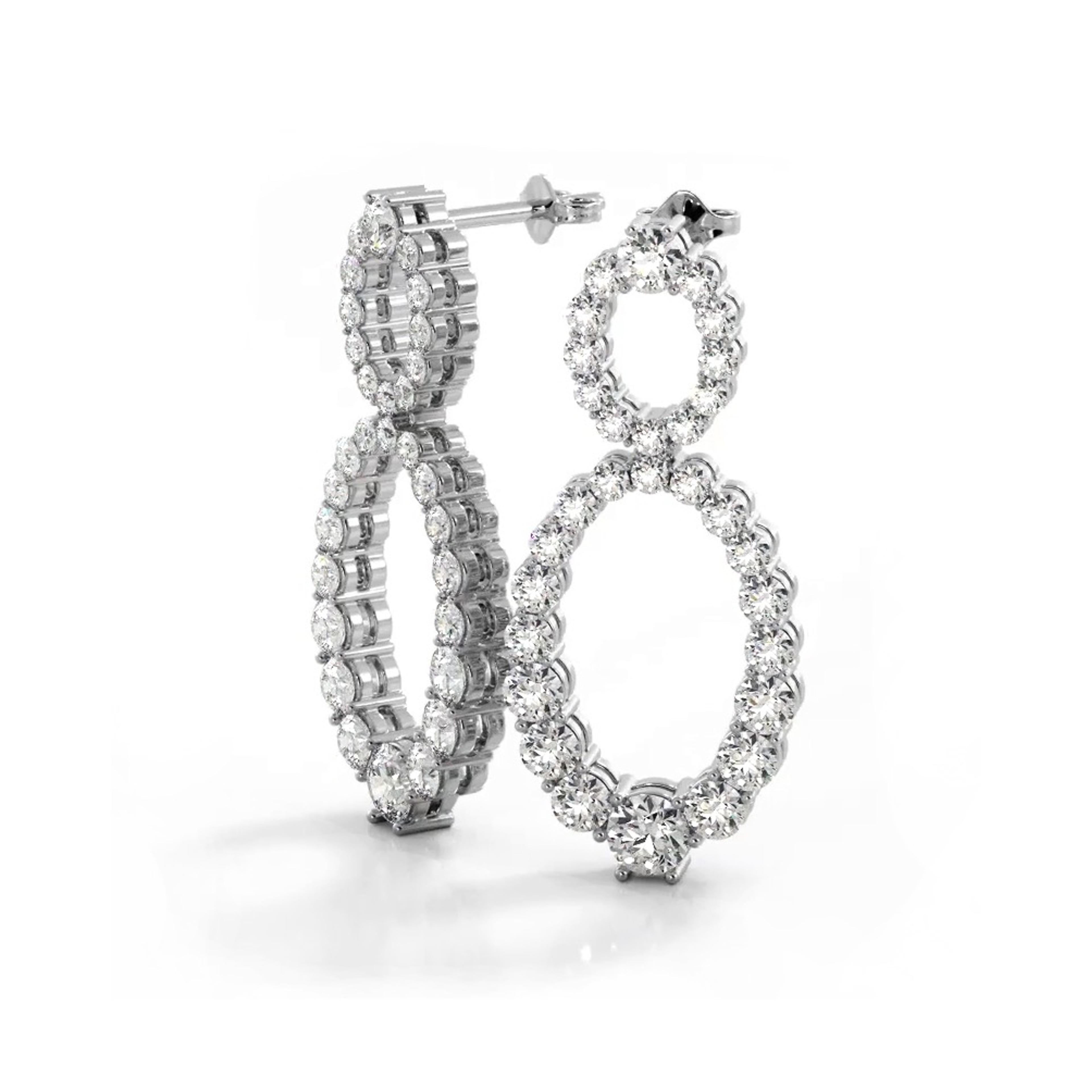1.50 ctw. Round Diamond Drop Earrings Double Circles Dangle Style