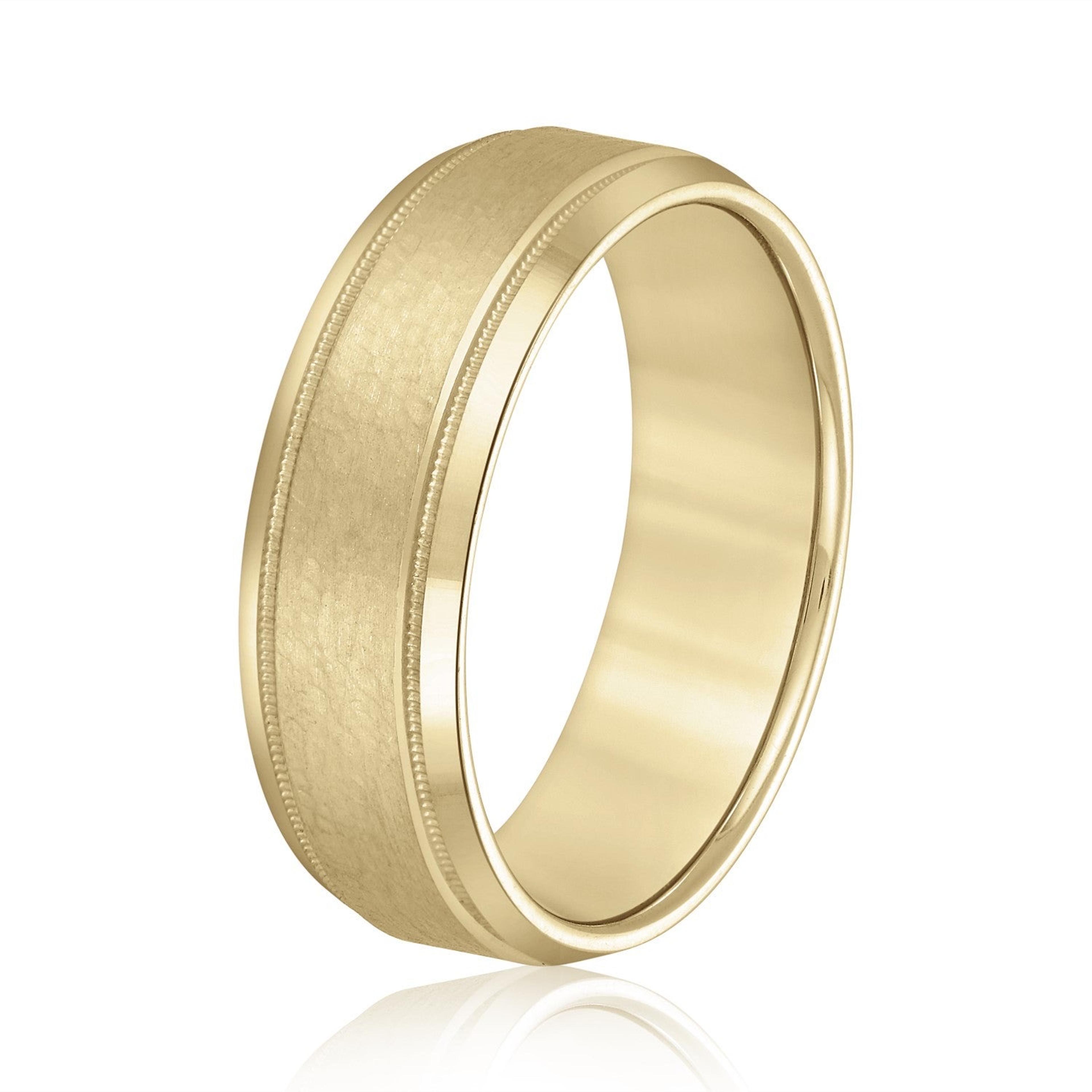 Light Hammer Finished Beveled Edge Men's Wedding Band
