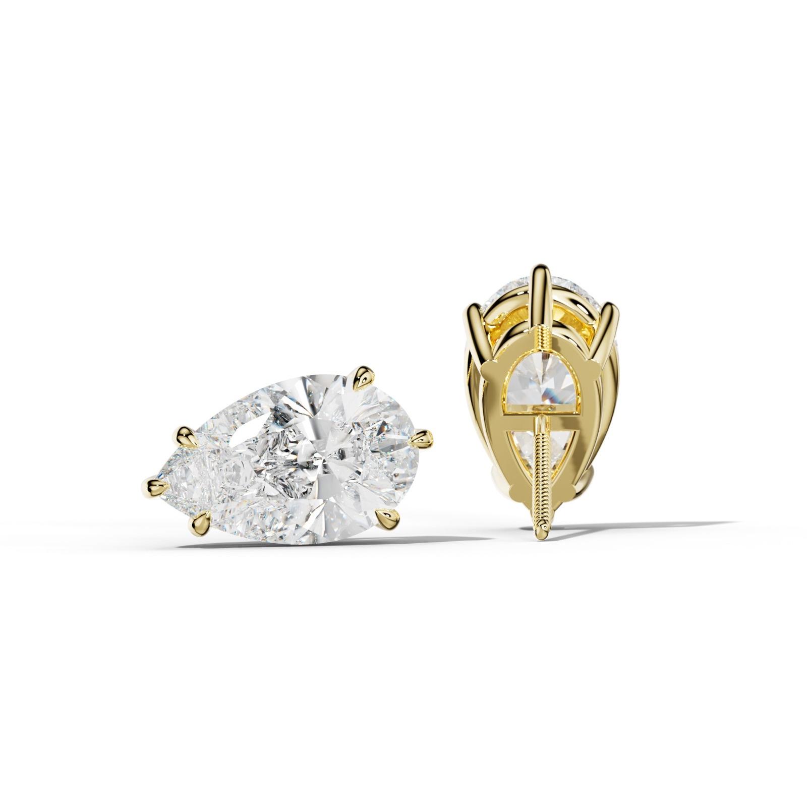 Pear Shape Diamond Stud Earrings With Six Prongs