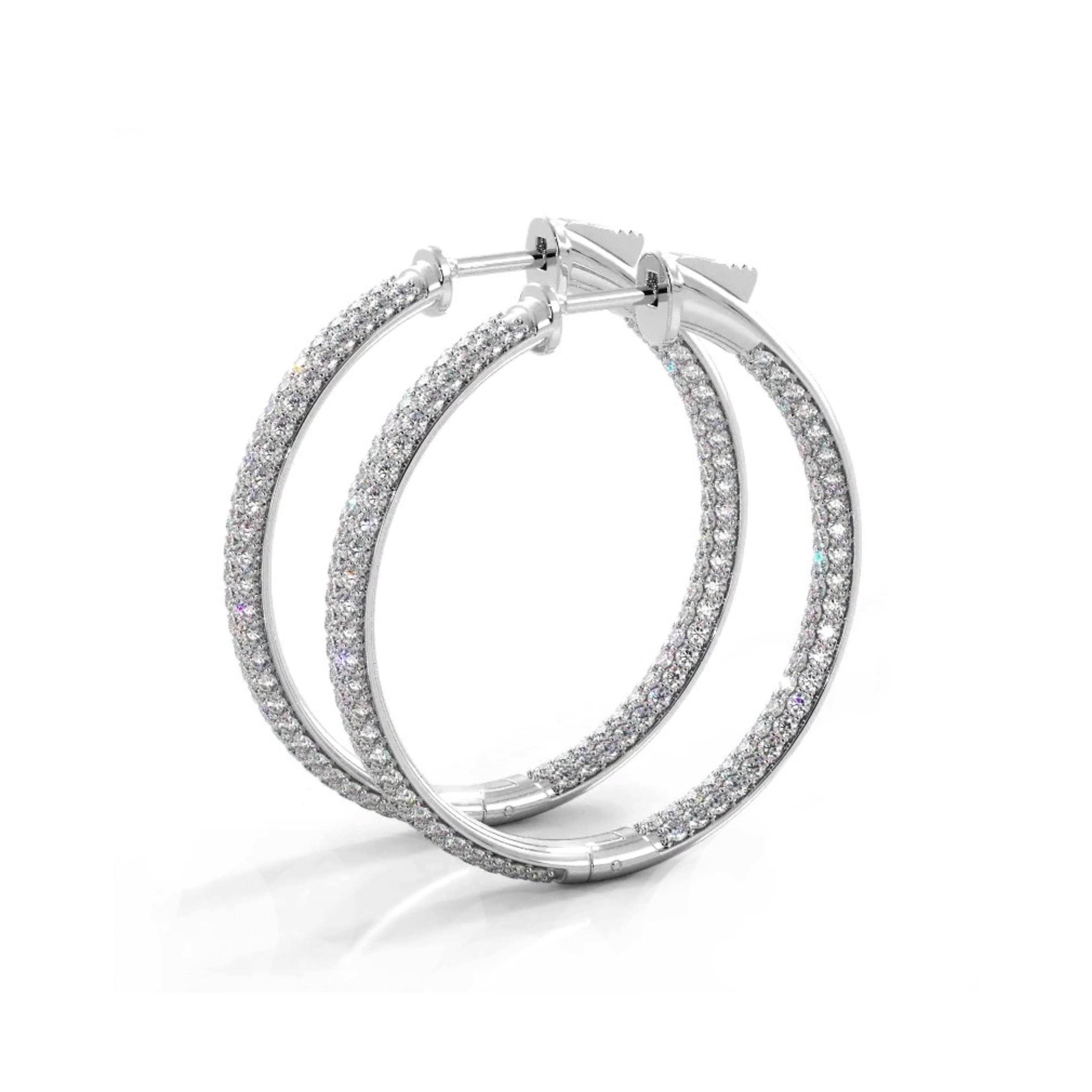 2.5 ctw. Triple Row Inside Out Pave Diamond Hoop Earrings Dome Style