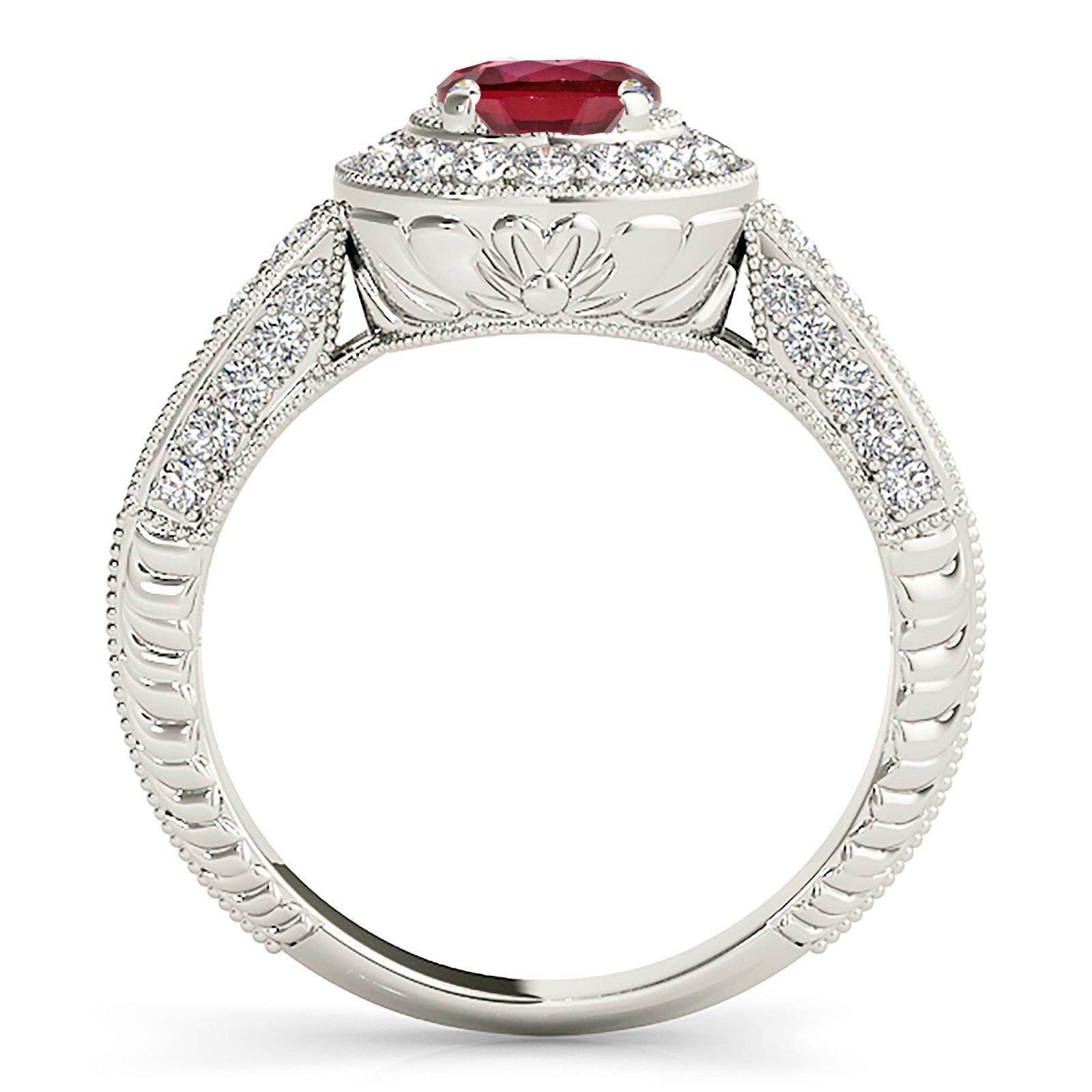 2.35 ct. Genuine Ruby Ring With 0.40 ctw. Diamond Milgrain Halo And Filigree Design Diamond band-VIRABYANI