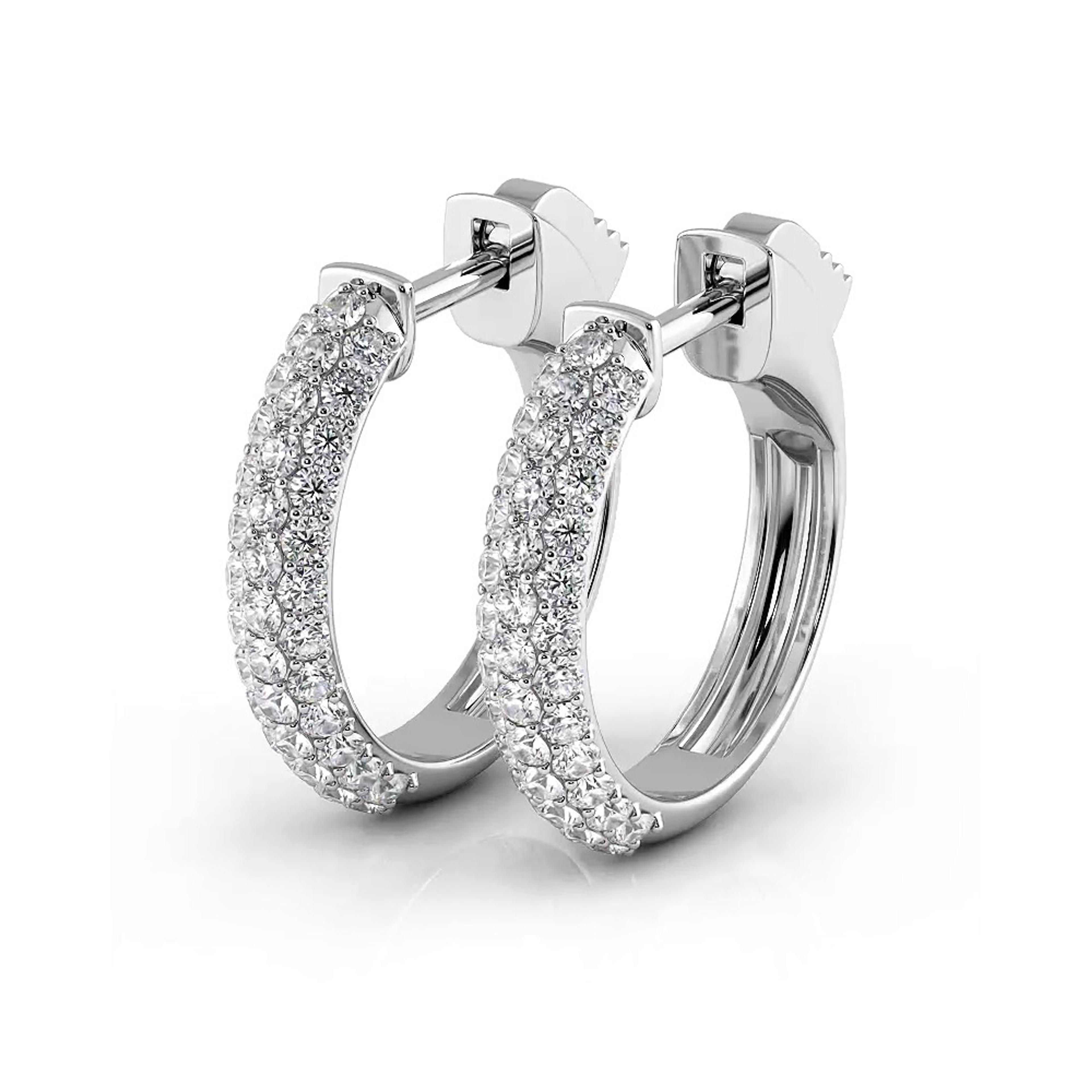 Triple Row 0.60 ctw. Round Diamond Hoop Earrings Pave Dome Style