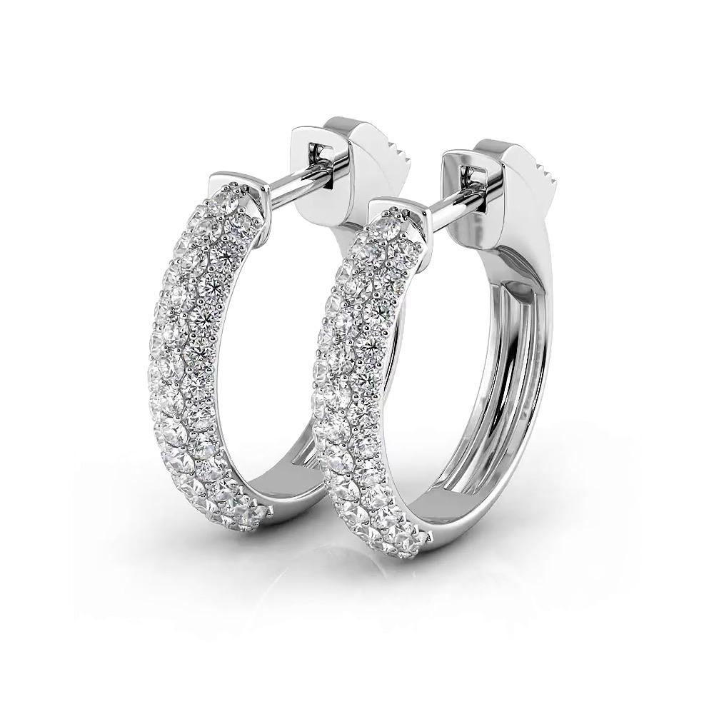 Triple Row 0.60 ctw. Round Diamond Hoop Earrings Pave Dome Style