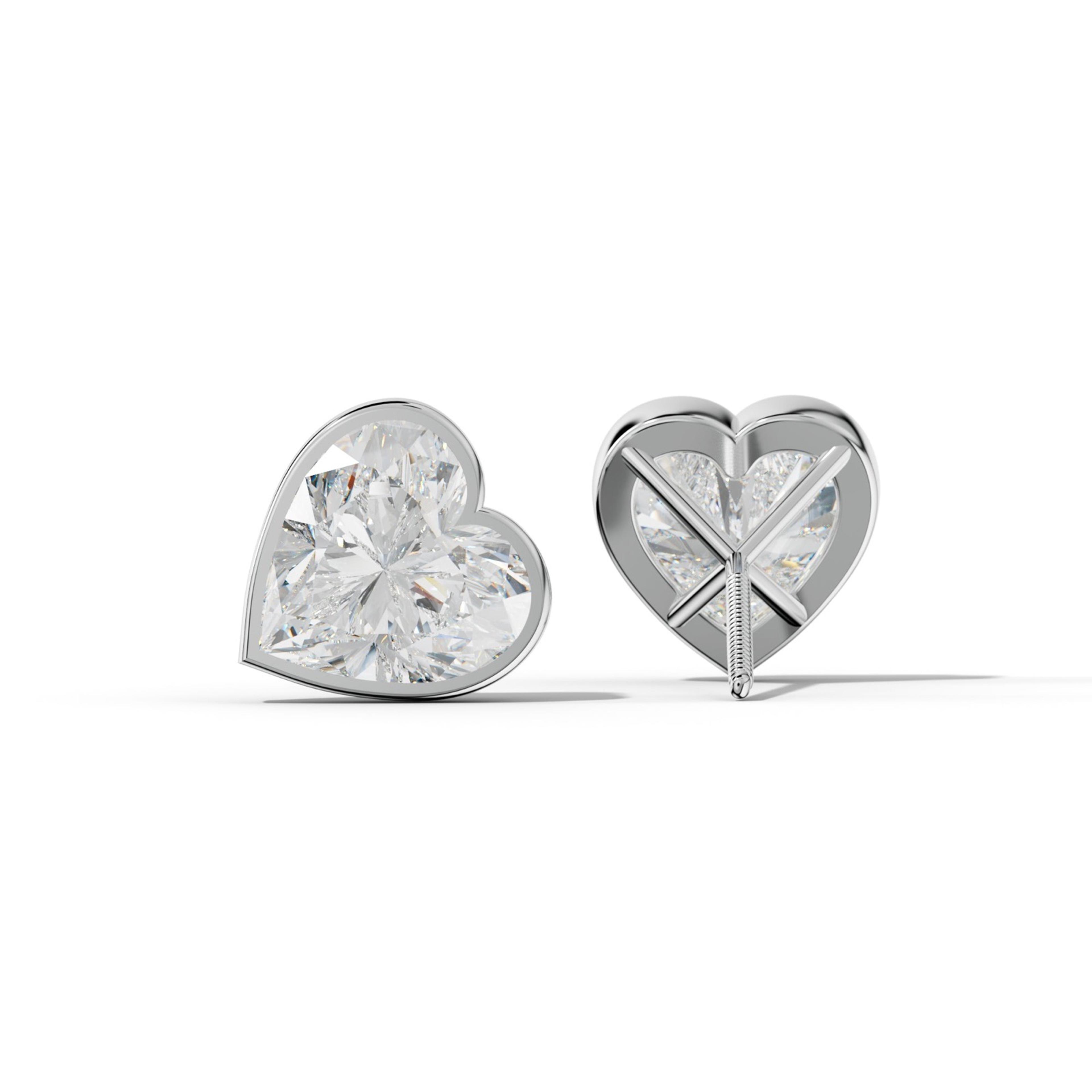 Heart Diamond Stud Earrings With Martini Bezel Set