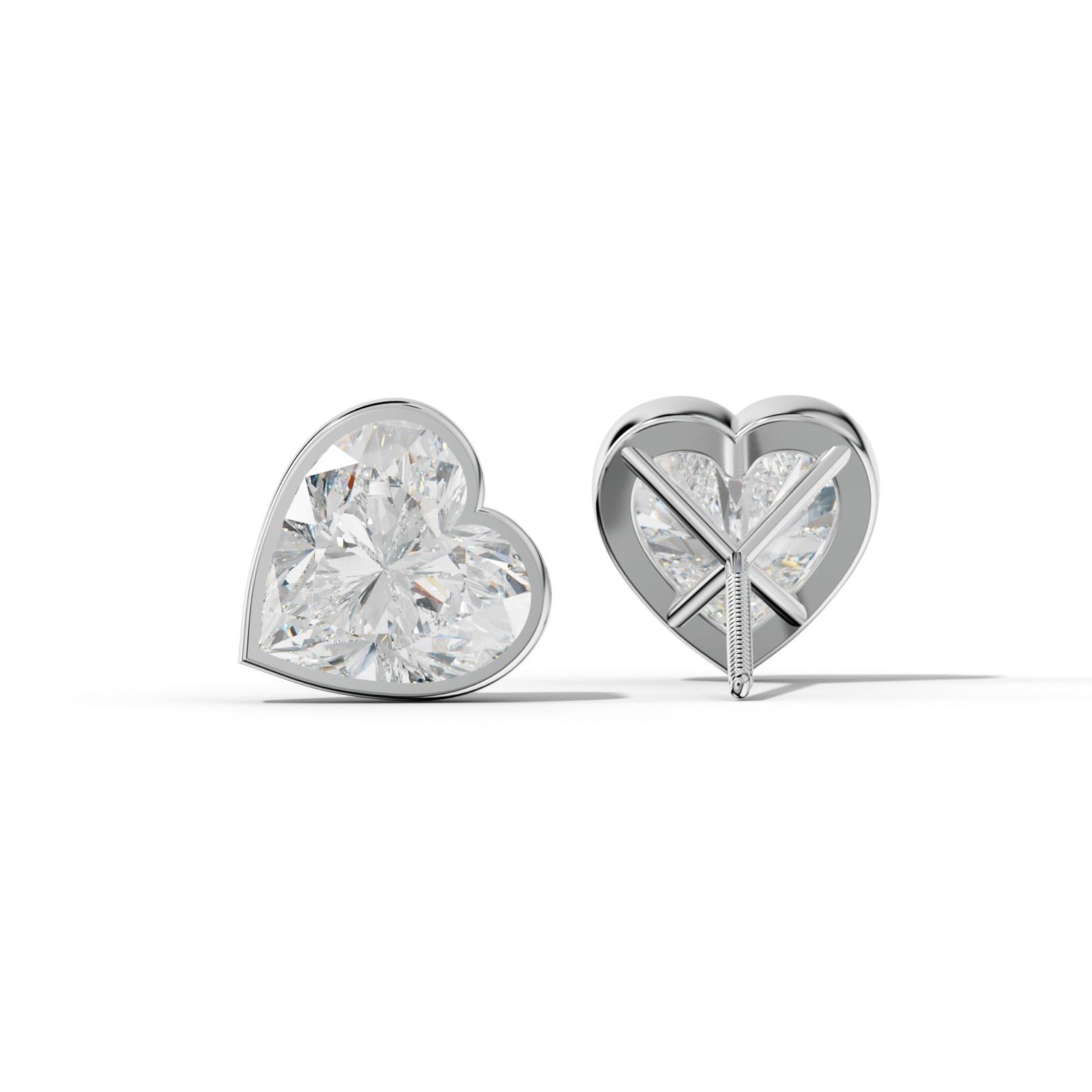 Heart Diamond Stud Earrings With Martini Bezel Set