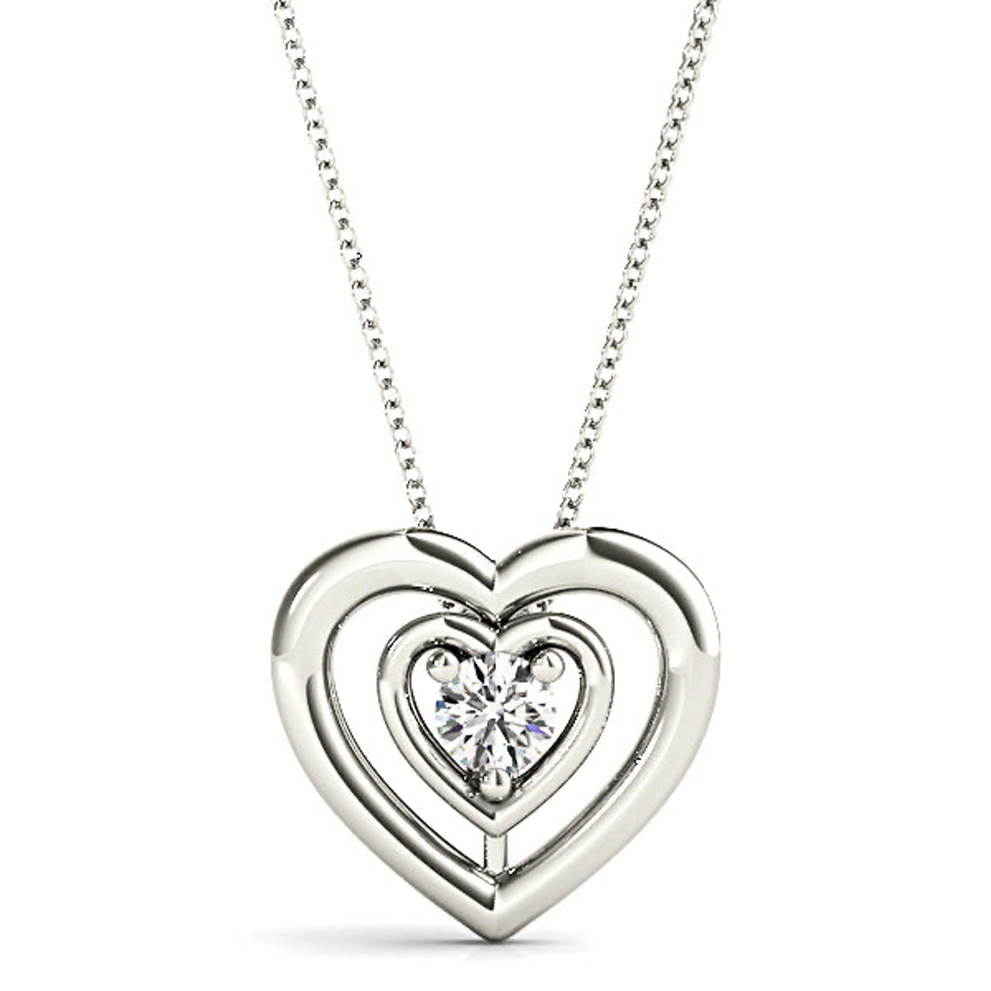 Double Hearth Framed Round Diamond Solitaire Necklace Pendant-VIRABYANI