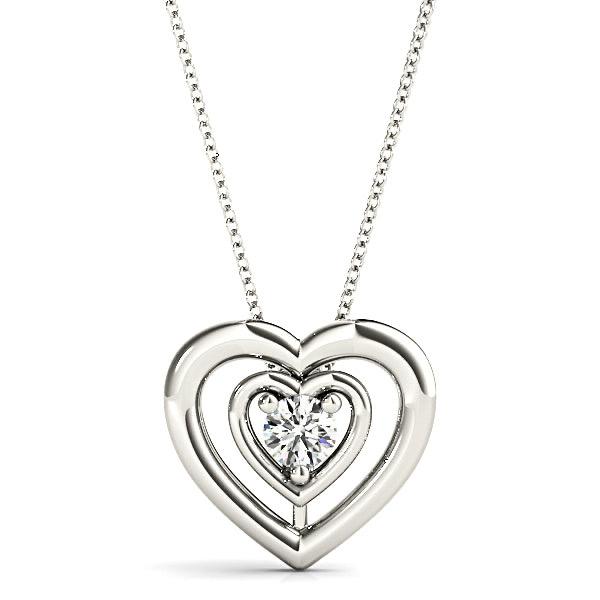 Double Hearth Framed Round Diamond Solitaire Necklace Pendant-VIRABYANI