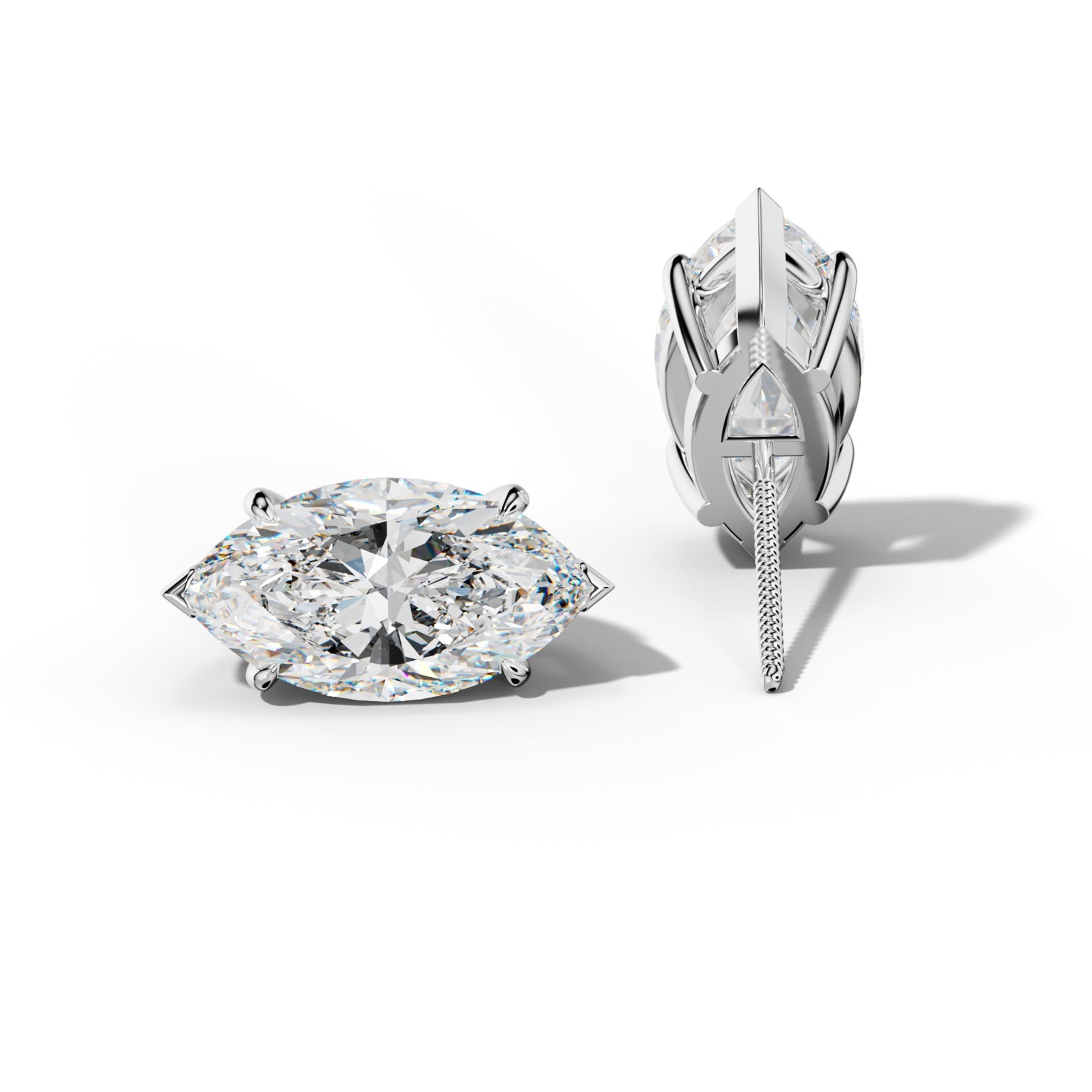Marquise Diamond Stud Earrings With Four Claw And V Prongs