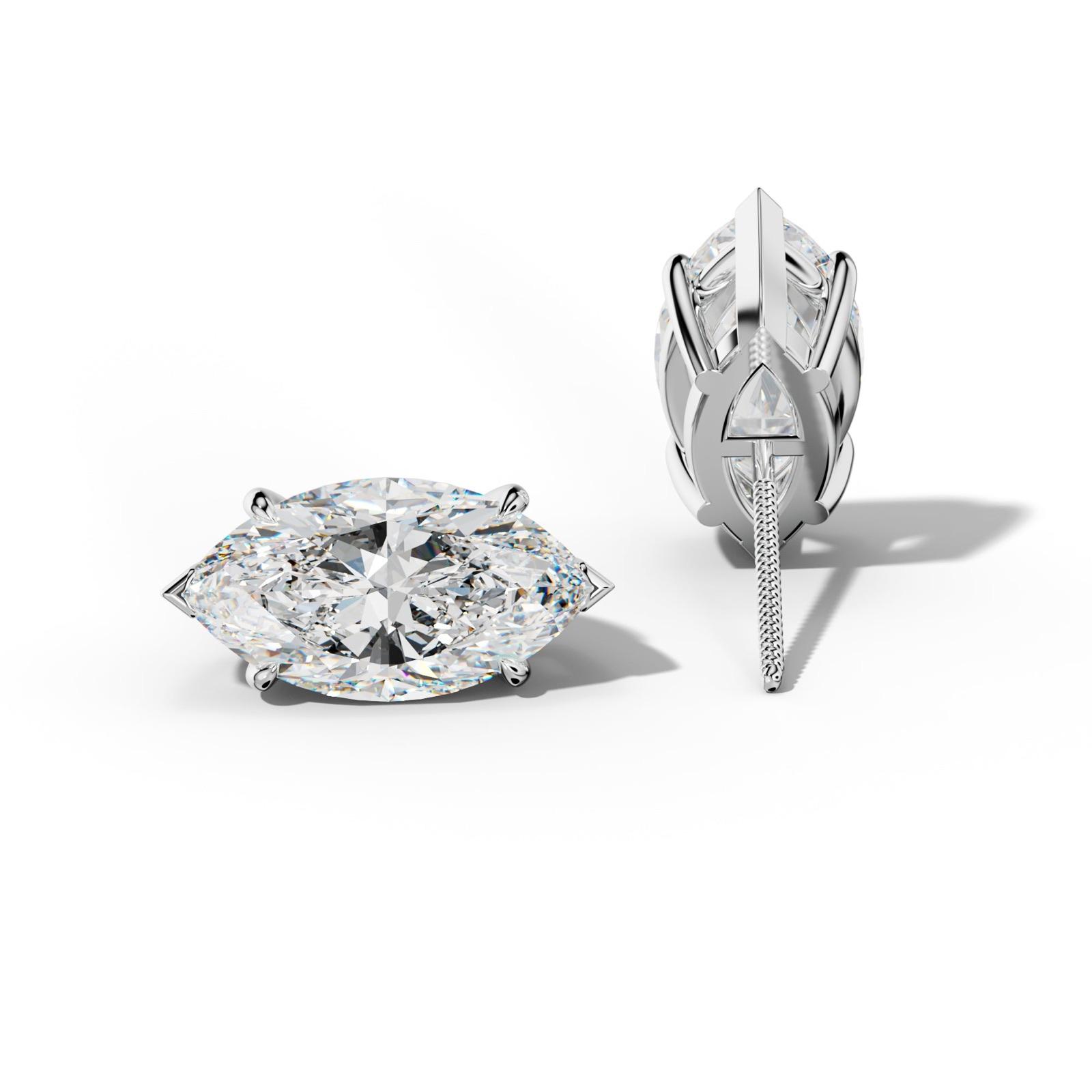 Marquise Diamond Stud Earrings With Four Claw And V Prongs