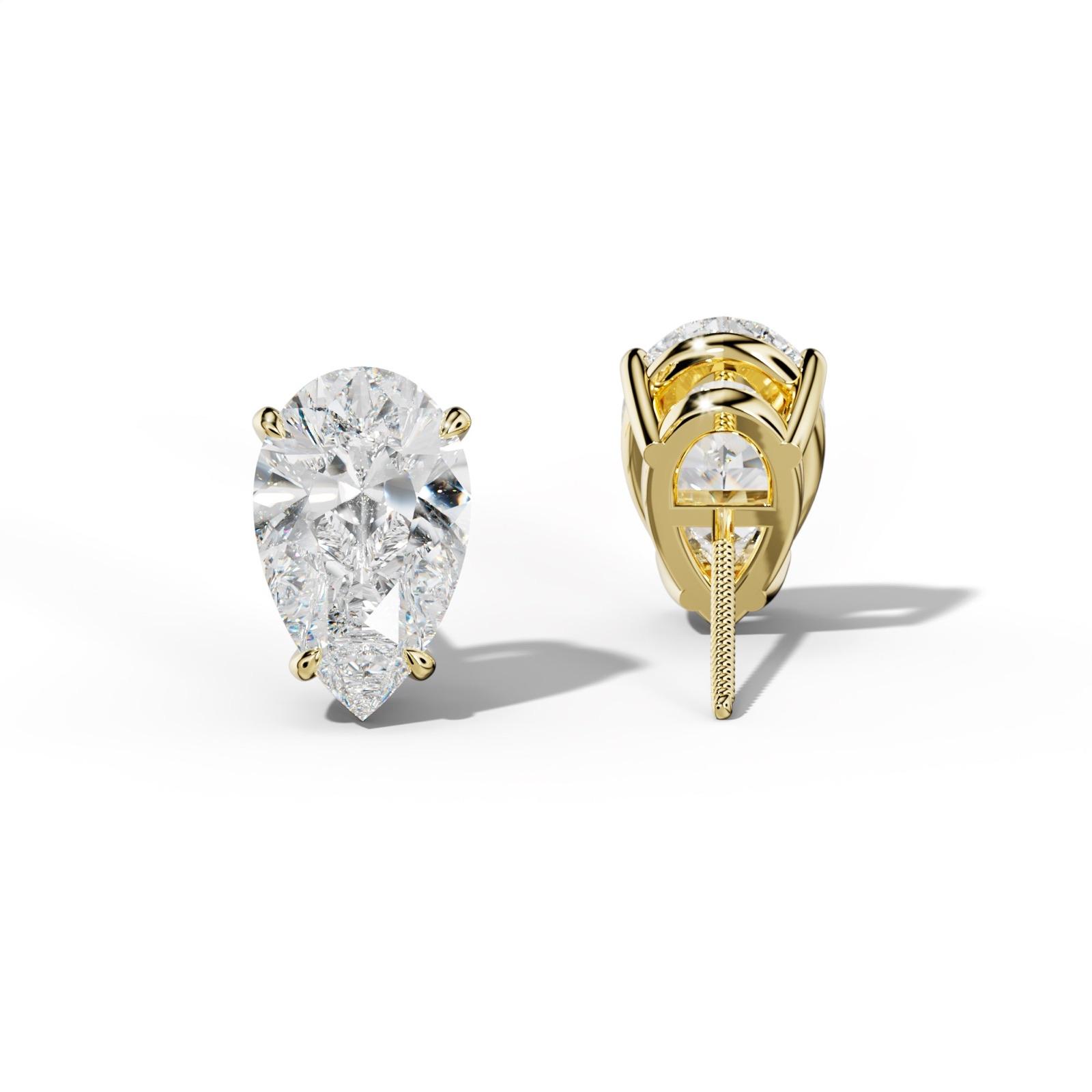 Pear Shape Diamond Stud Earrings With Four Claw Prongs