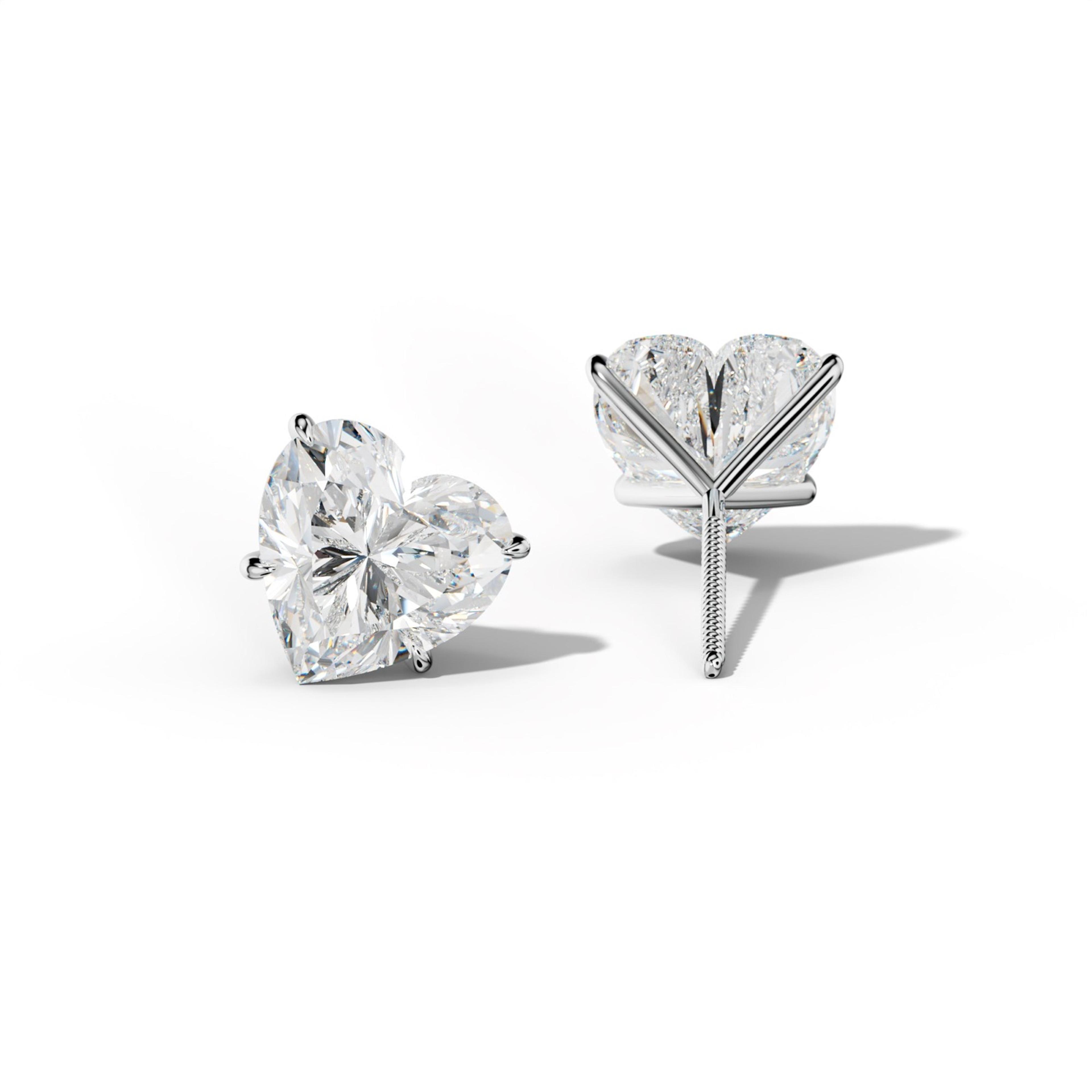 Heart  Diamond Stud Earrings With Four Prong Martini Settings