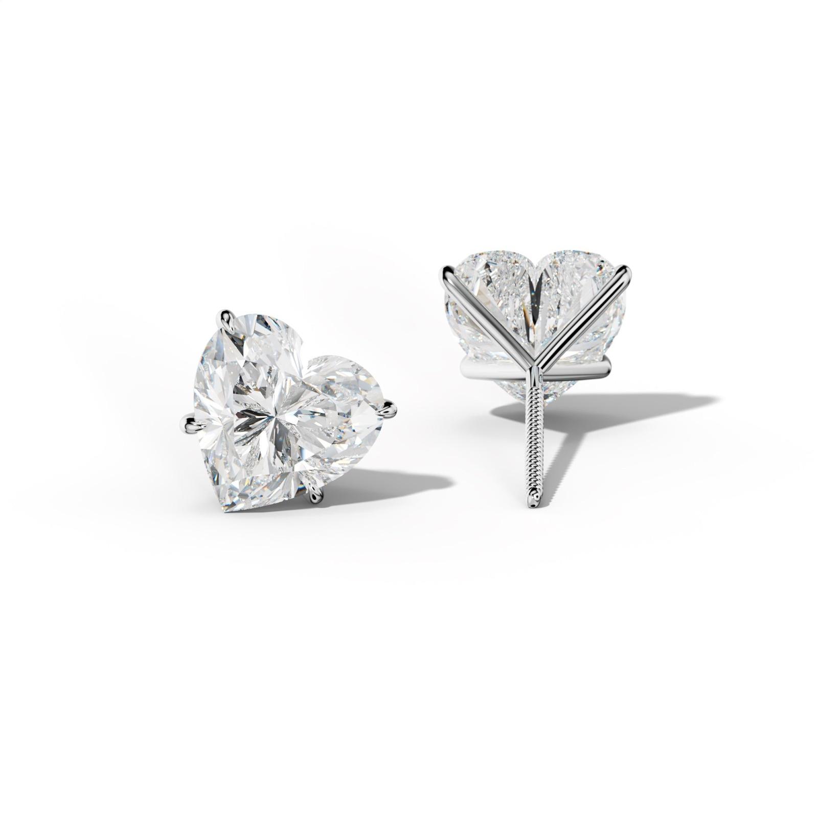 Heart Diamond Stud Earrings With Four Prong Martini Settings