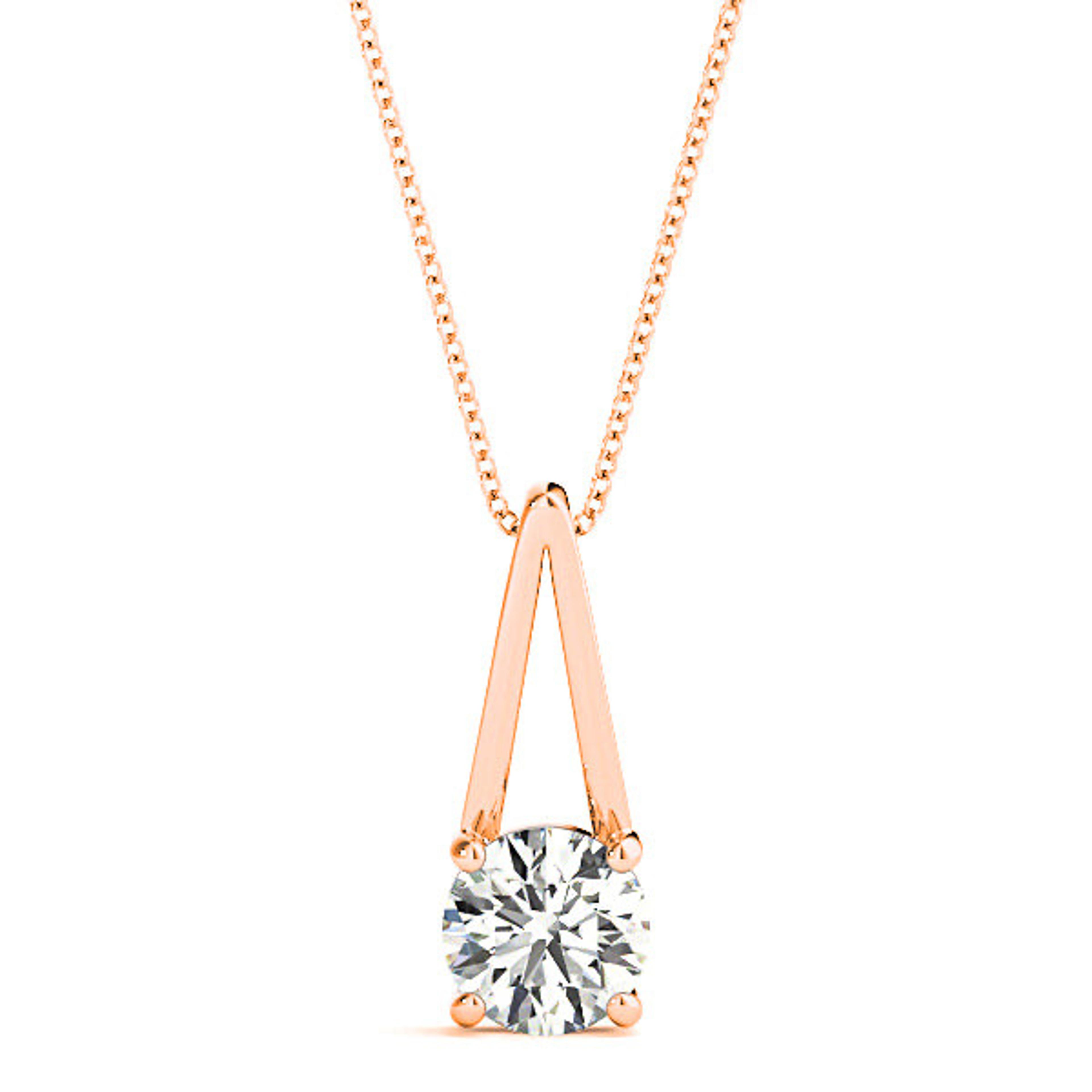 Four Prong Round Diamond Solitaire Necklace Pendant-VIRABYANI