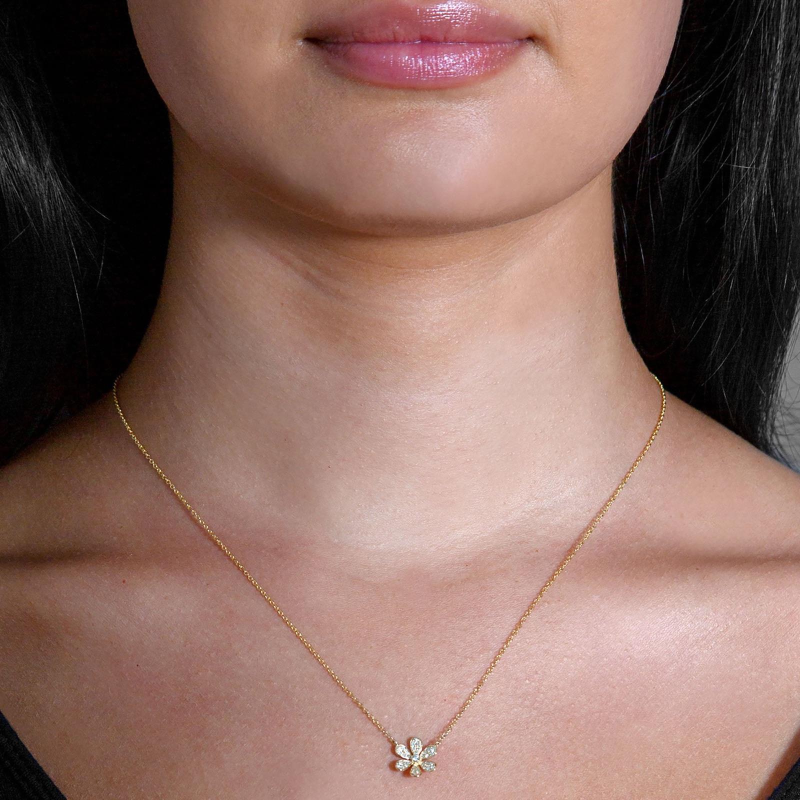 0.12 ctw Diamond Flower Necklace Pendant-VIRABYANI