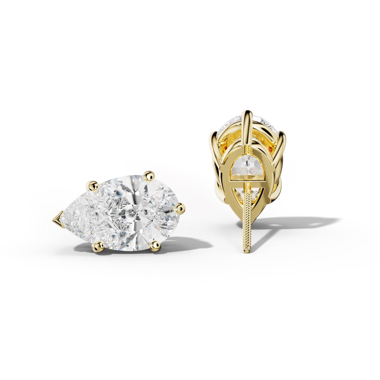 Pear Shape Diamond Stud Earrings With Classic And V Prongs