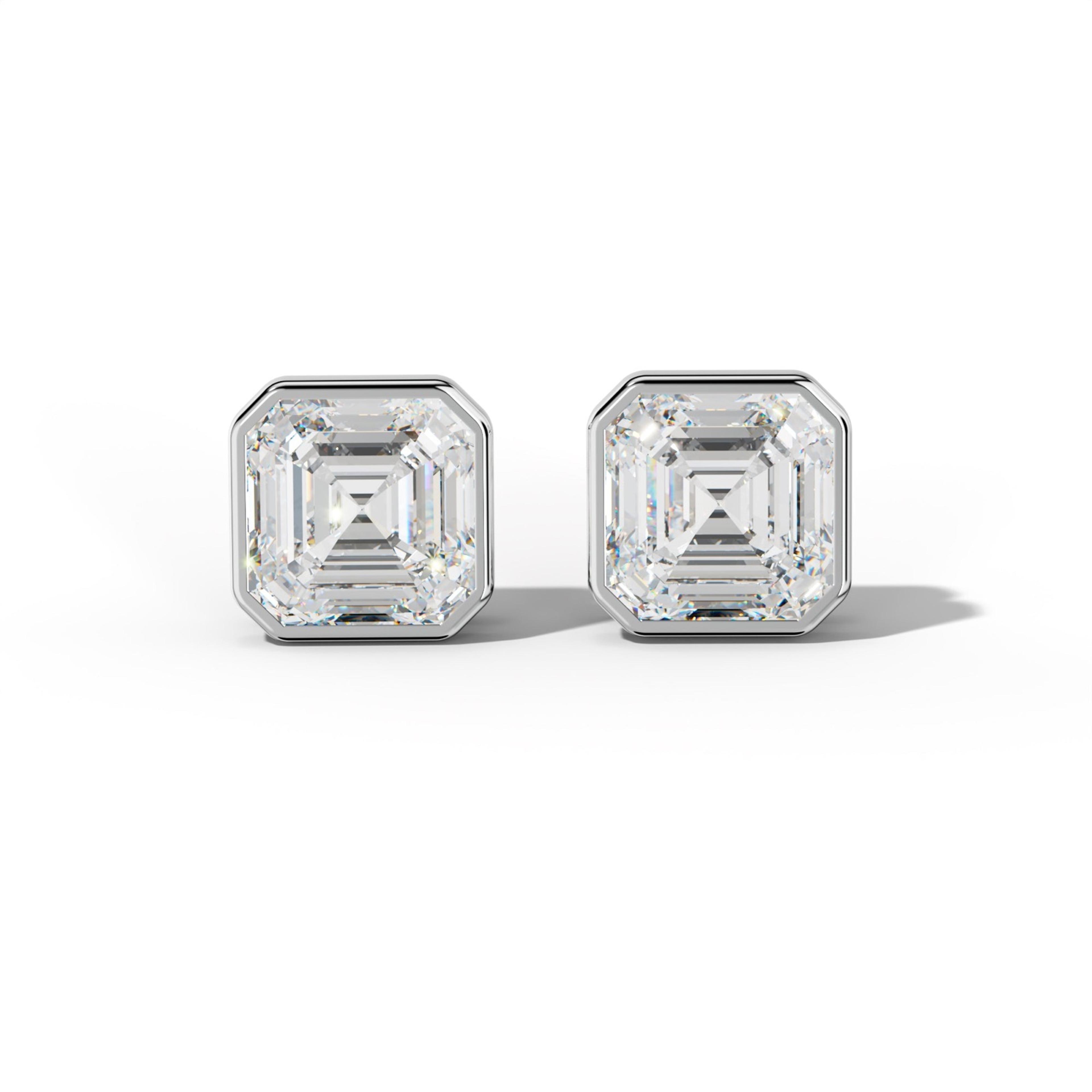 Asscher Diamond Stud Earrings With Bezel Setting