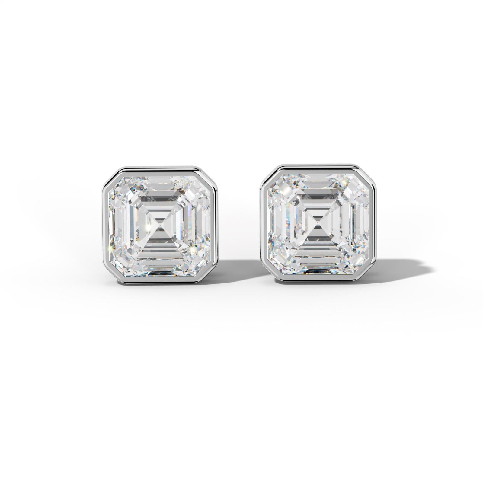 Asscher Diamond Stud Earrings With Bezel Setting