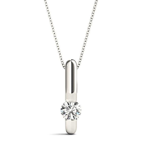Bar Set Round Diamond Solitaire Necklace Pendant-VIRABYANI