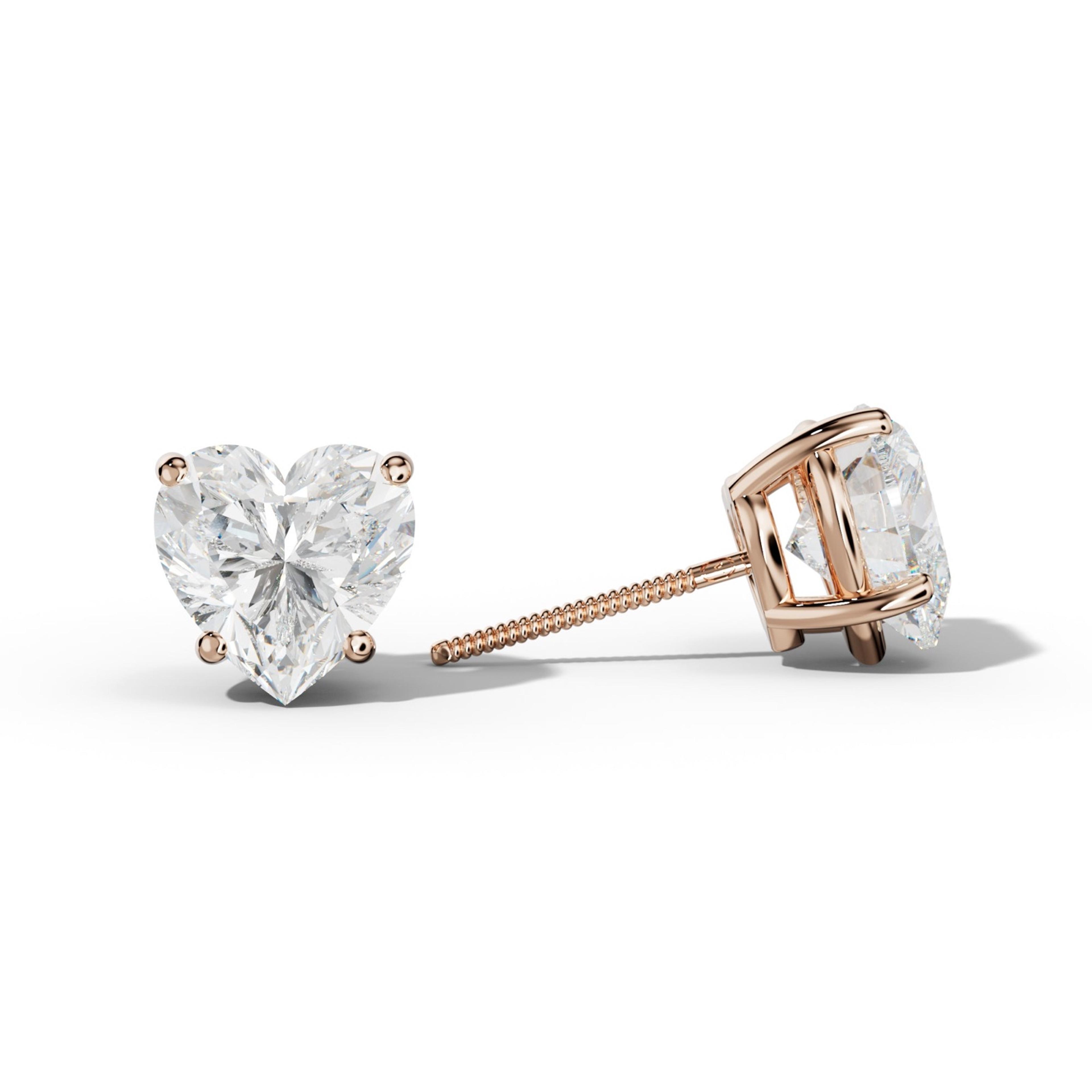 Heart Diamond Stud Earrings With Classic Four Prongs
