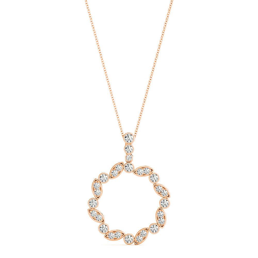 0.50 ctw Diamond Milgrain Circle Necklace Pendant-VIRABYANI