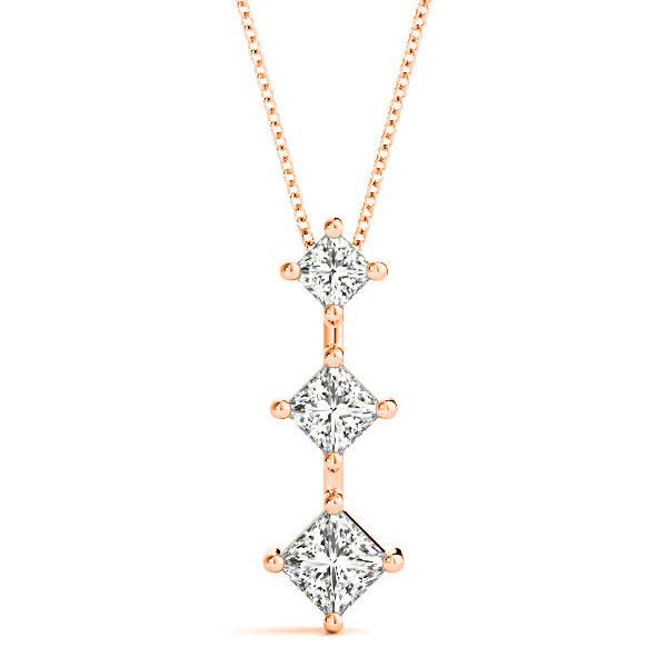 0.50 ctw Graduated Princess Cut Diamond Three Stone Necklace Pendant-VIRABYANI
