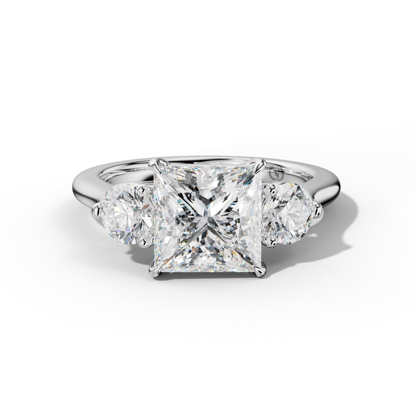 Elsa Princess Cut Round Side Diamond Engagement Ring