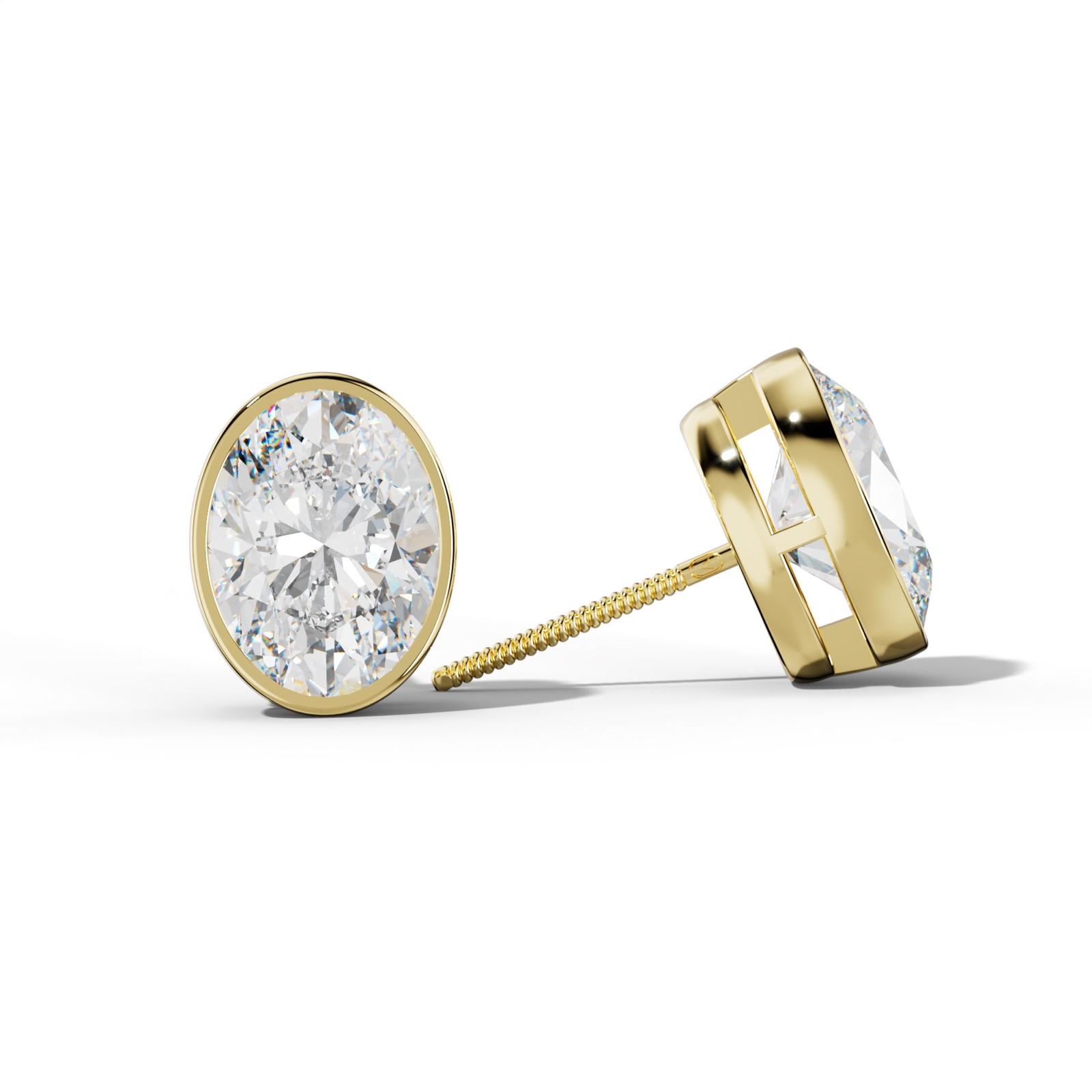 Oval Diamond Stud Earrings With Bezel Setting