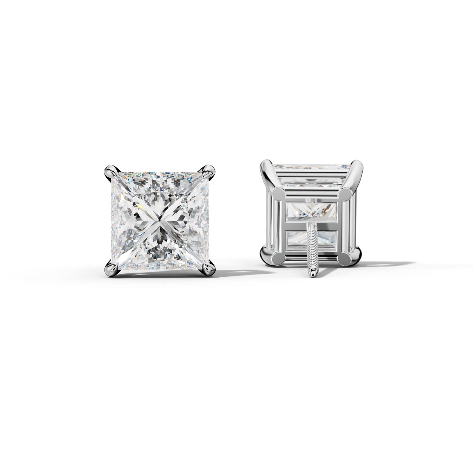 Princess Cut Diamond Stud Earrings With Four Claw Prongs