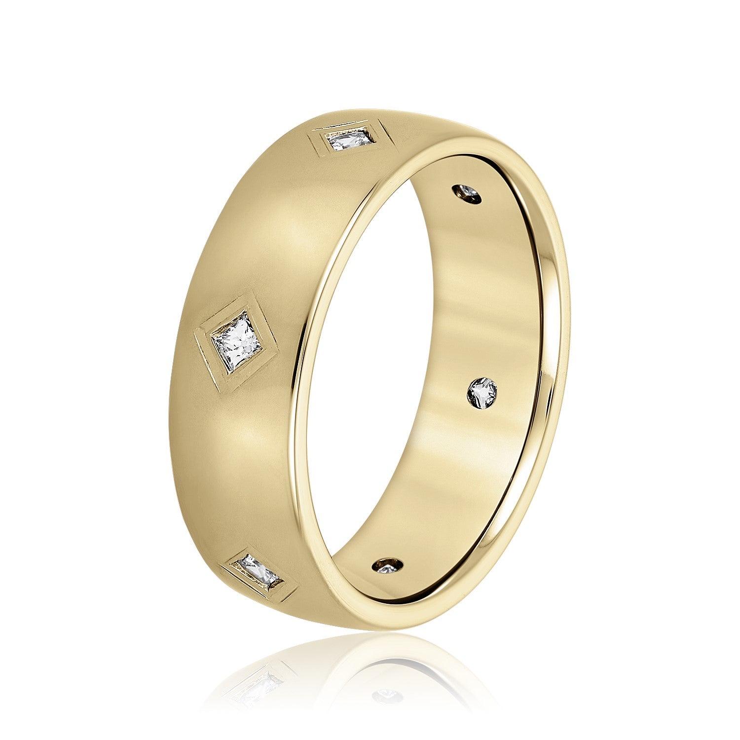 Princess Cut Diamond Men's Wedding Band Bezel Set