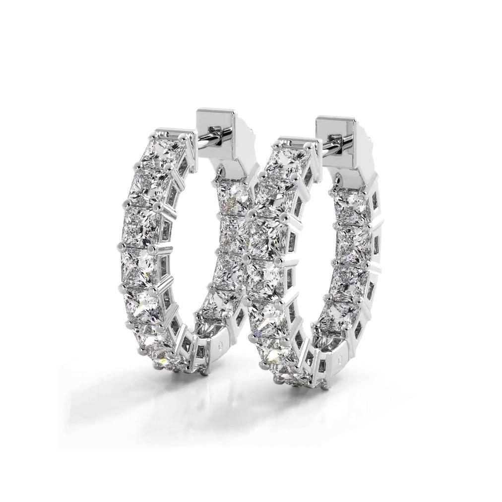 3.50 ctw. Princess Cut Diamond Hoop Earrings