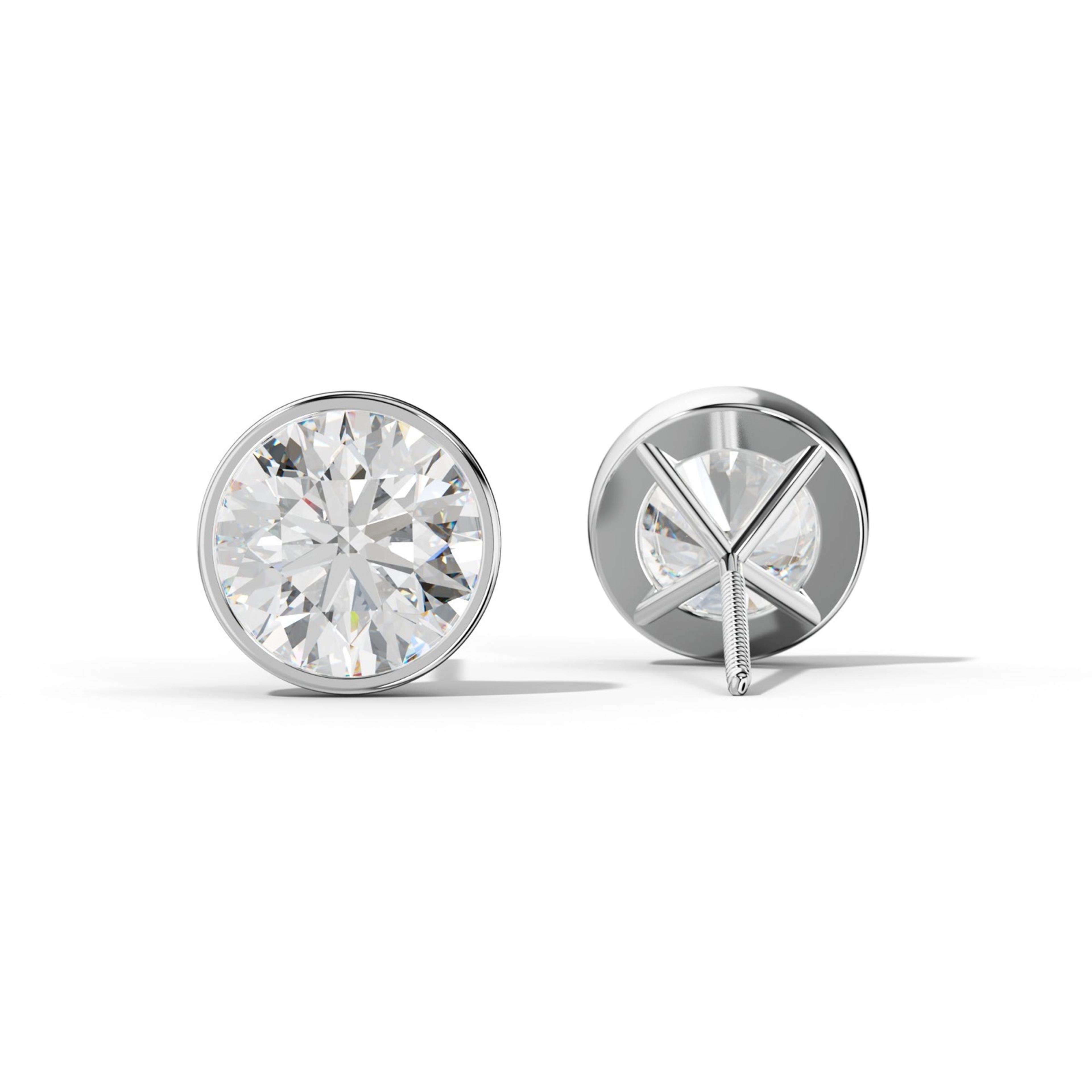 Round Diamond Stud Earrings With Martini Bezel Set