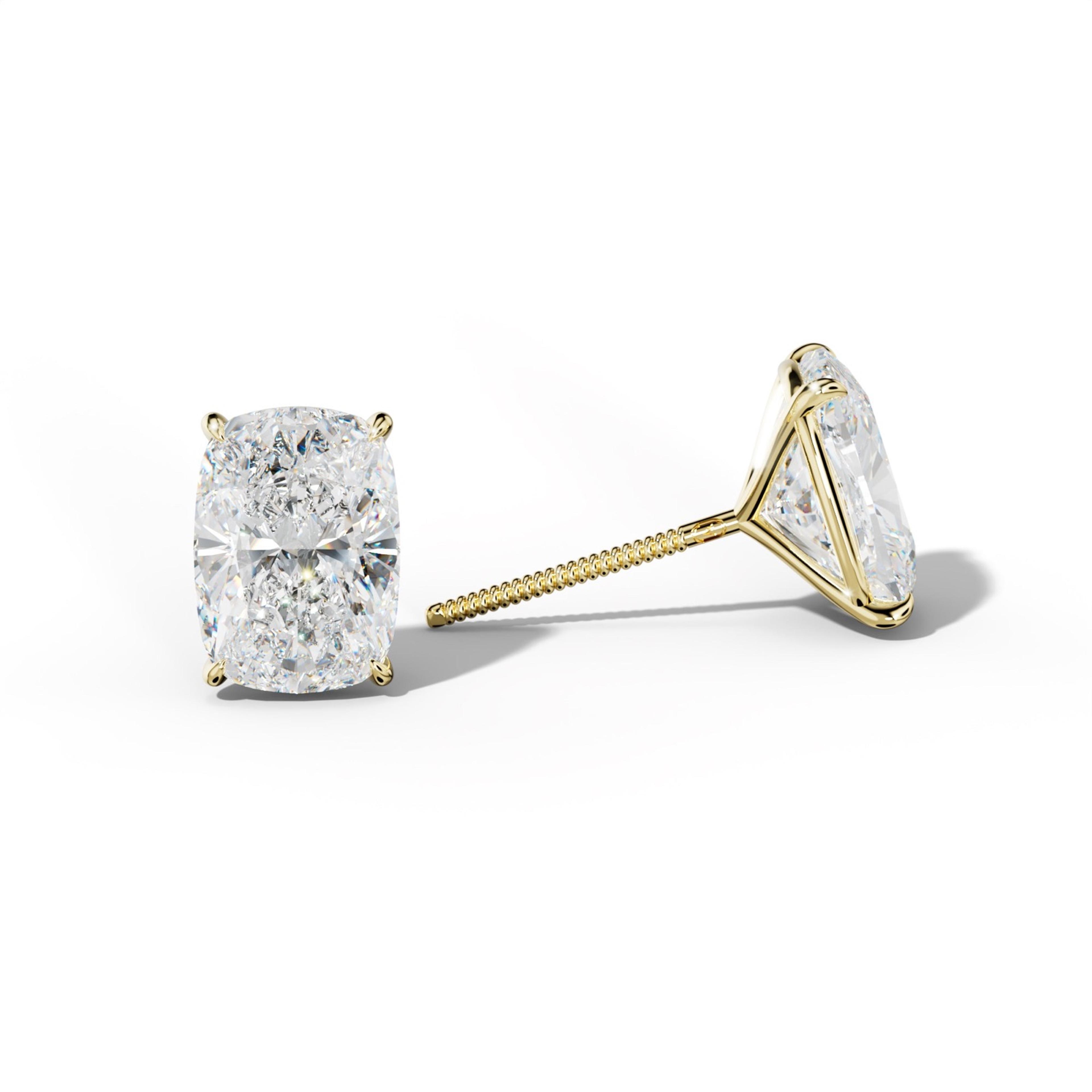 Elongated Cushion Diamond Stud Earrings With Four Prong Martini Settings