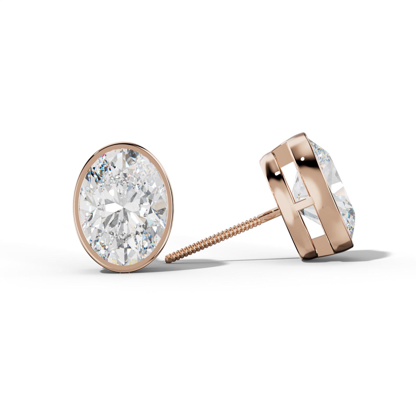 Oval Diamond Stud Earrings With Bezel Setting