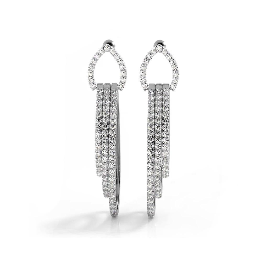 3.0 ctw. Round Diamond Drop Earrings Triple Hoop Dangles
