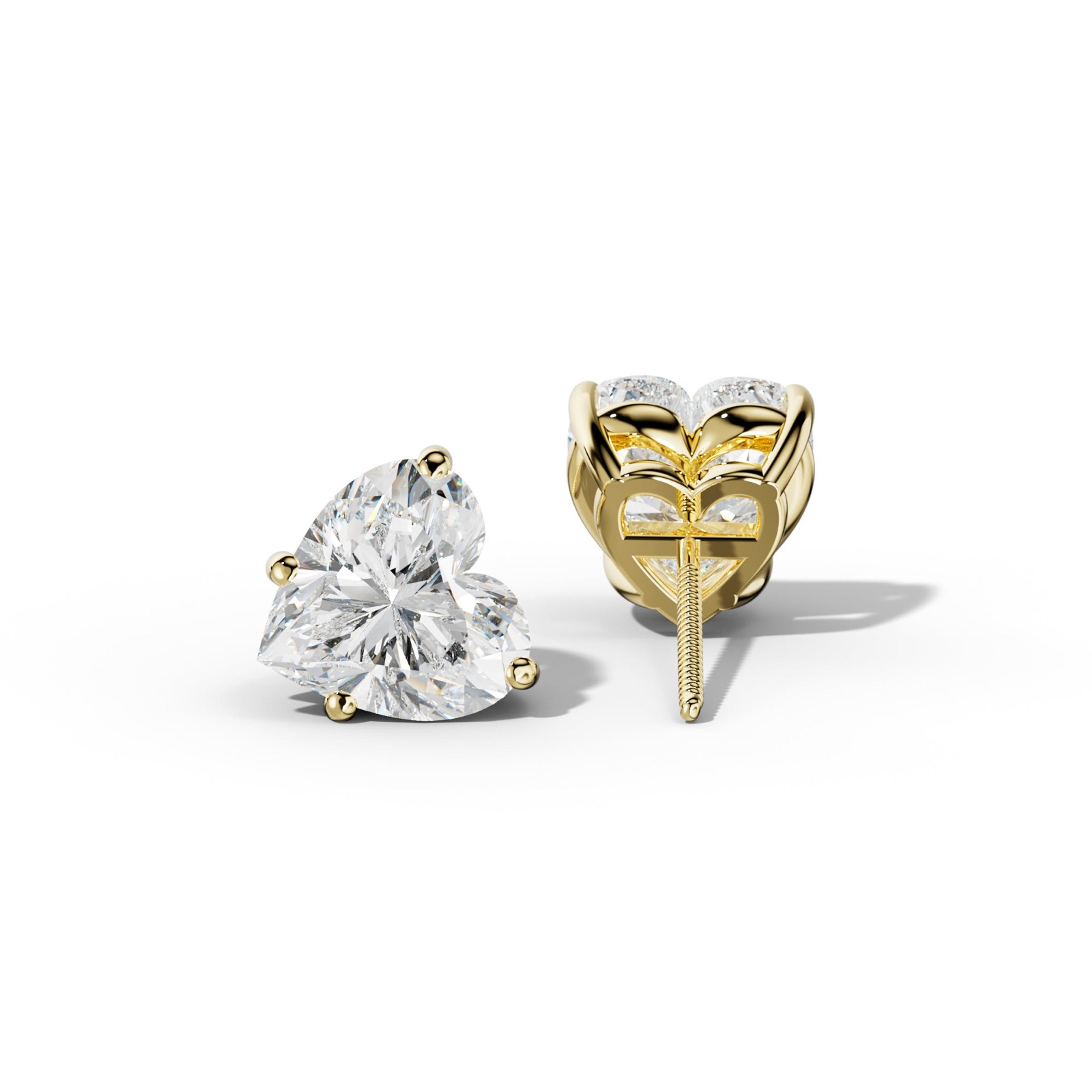 Heart  Diamond Stud Earrings With Classic Four Prongs
