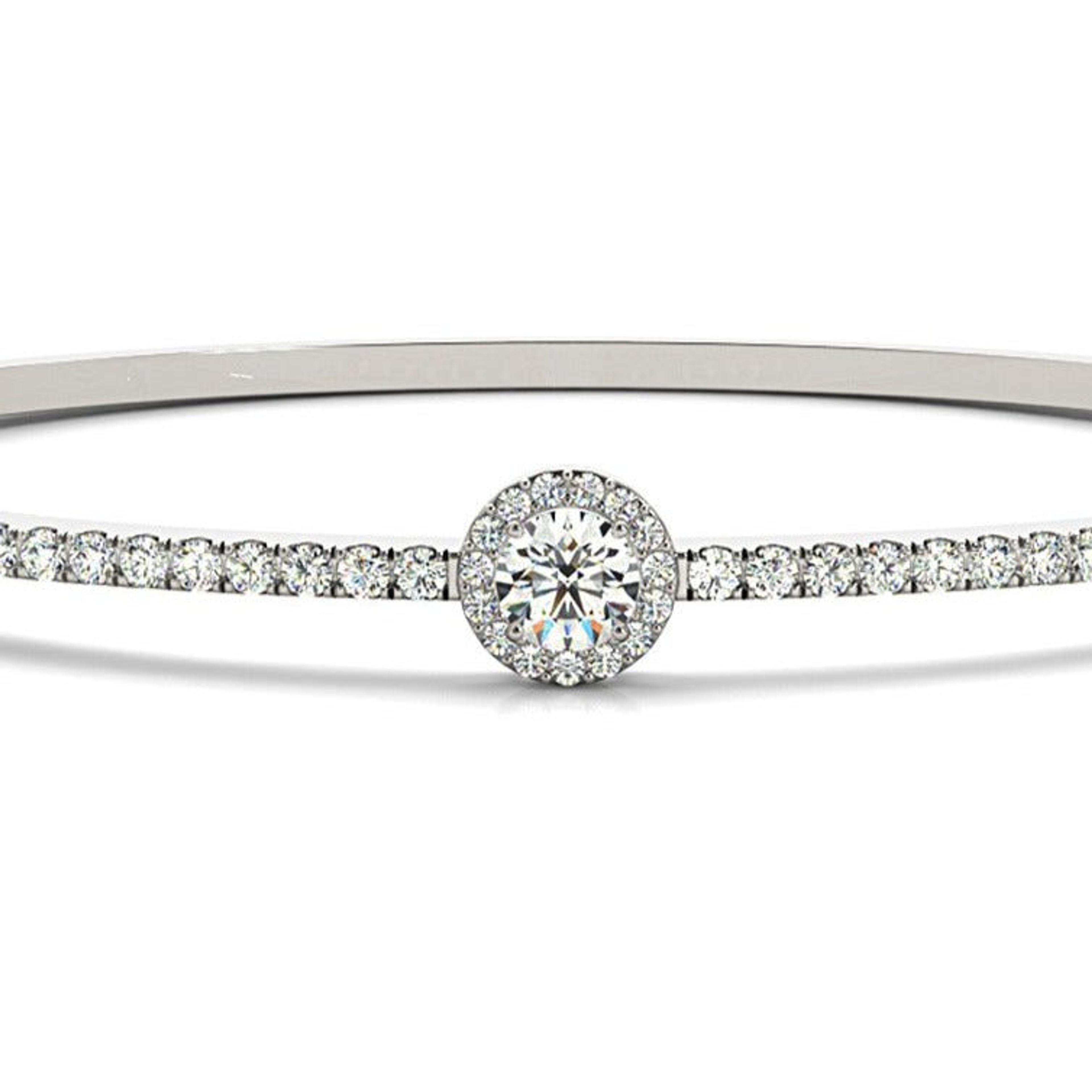 Halo Center 1.80 ctw Round Diamond Bangle Bracelet Pave Set-VIRABYANI