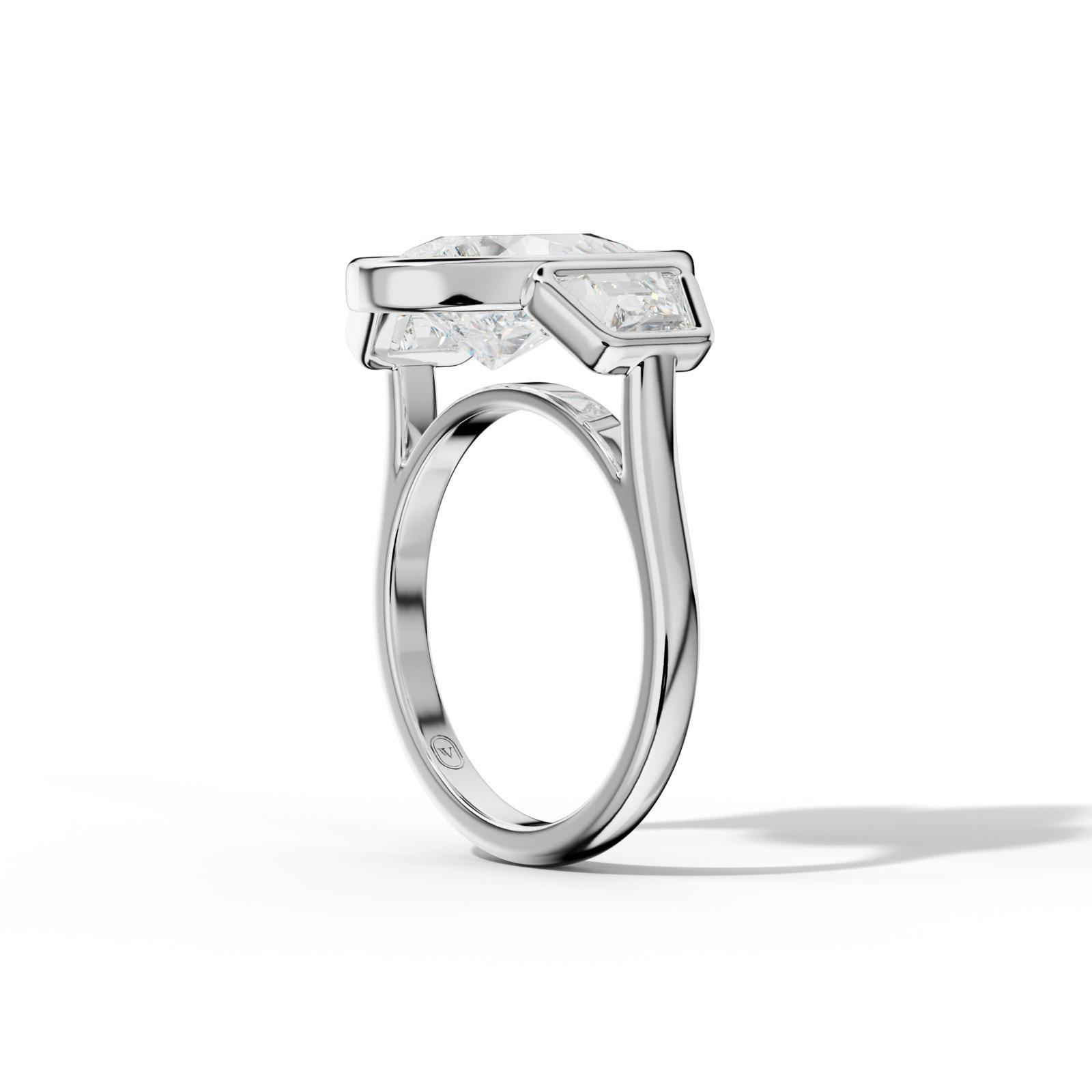 Cleo Pear Shape Center Trapezoid Side Diamond Engagement Ring