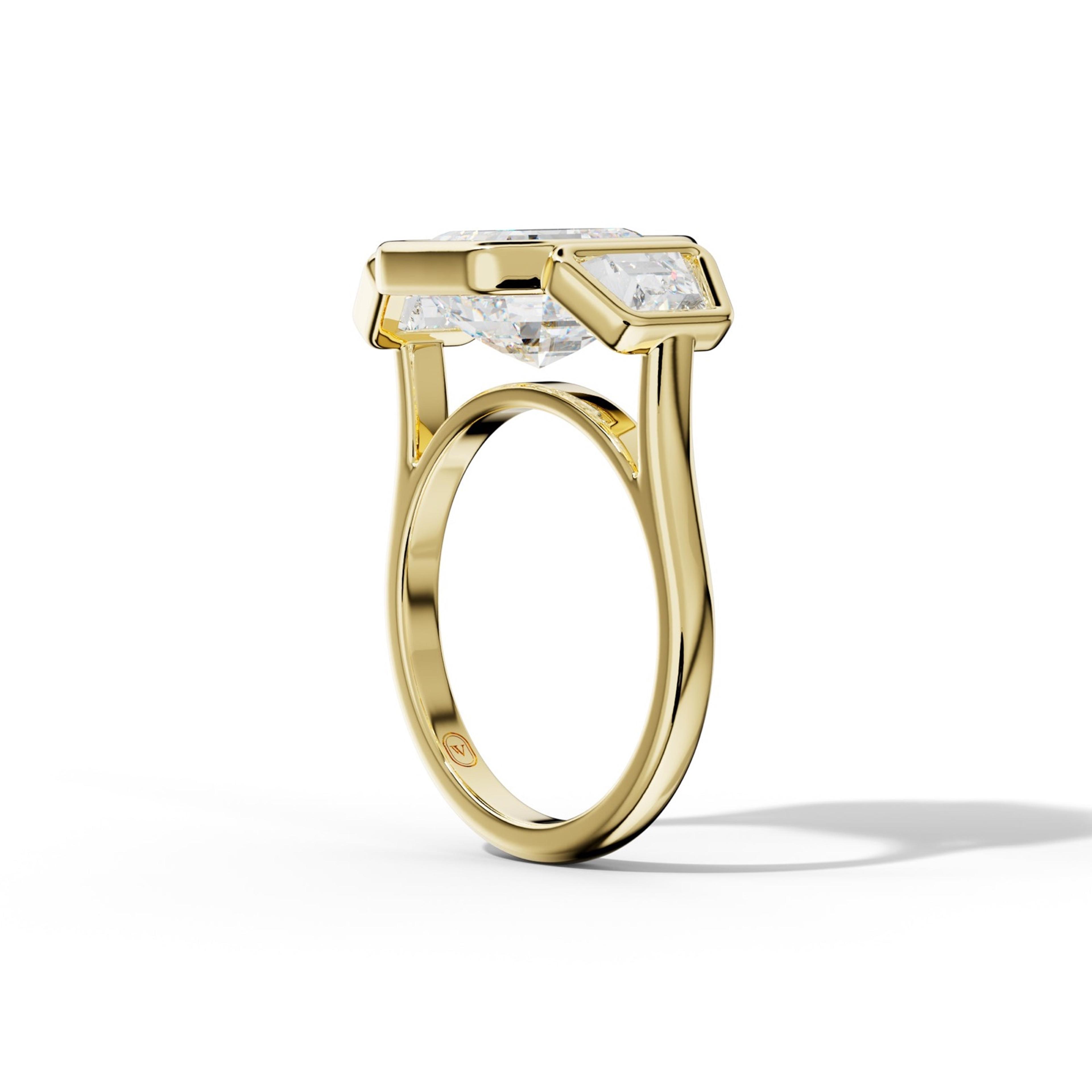Cleo Asscher Center With Trapezoid Side Diamond  Engagement Ring