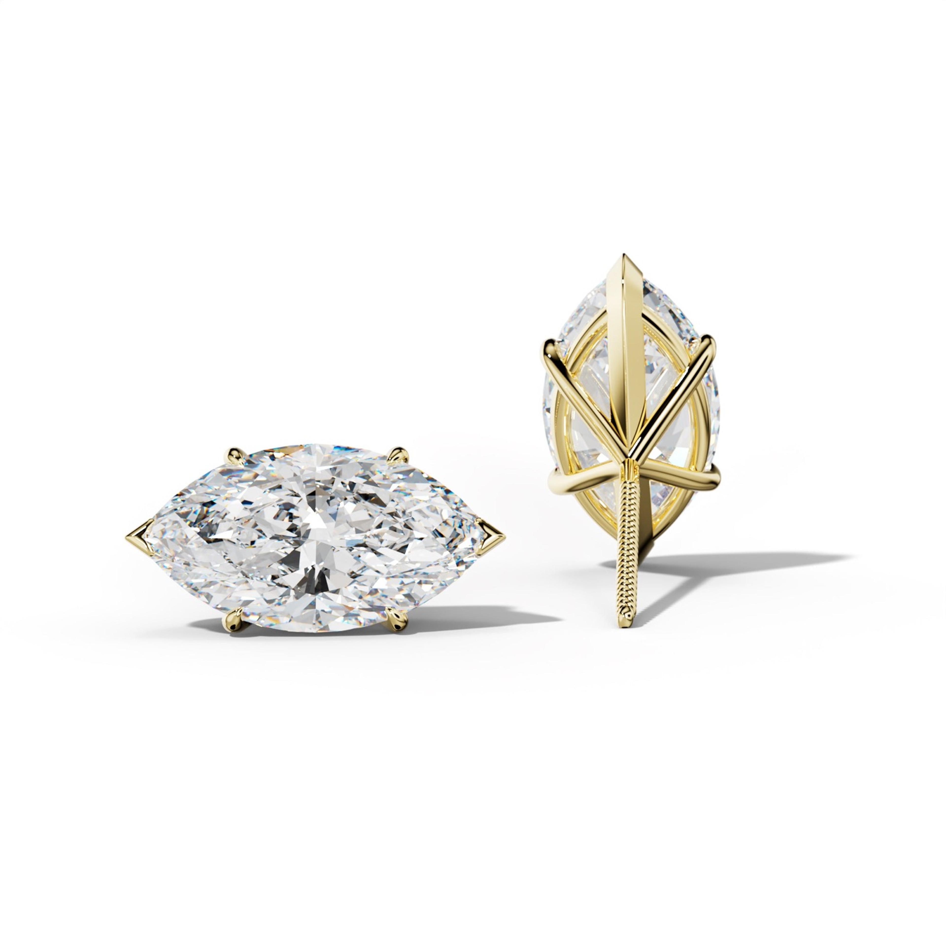 Marquise Diamond Stud Earrings With V Prong Martini Settings