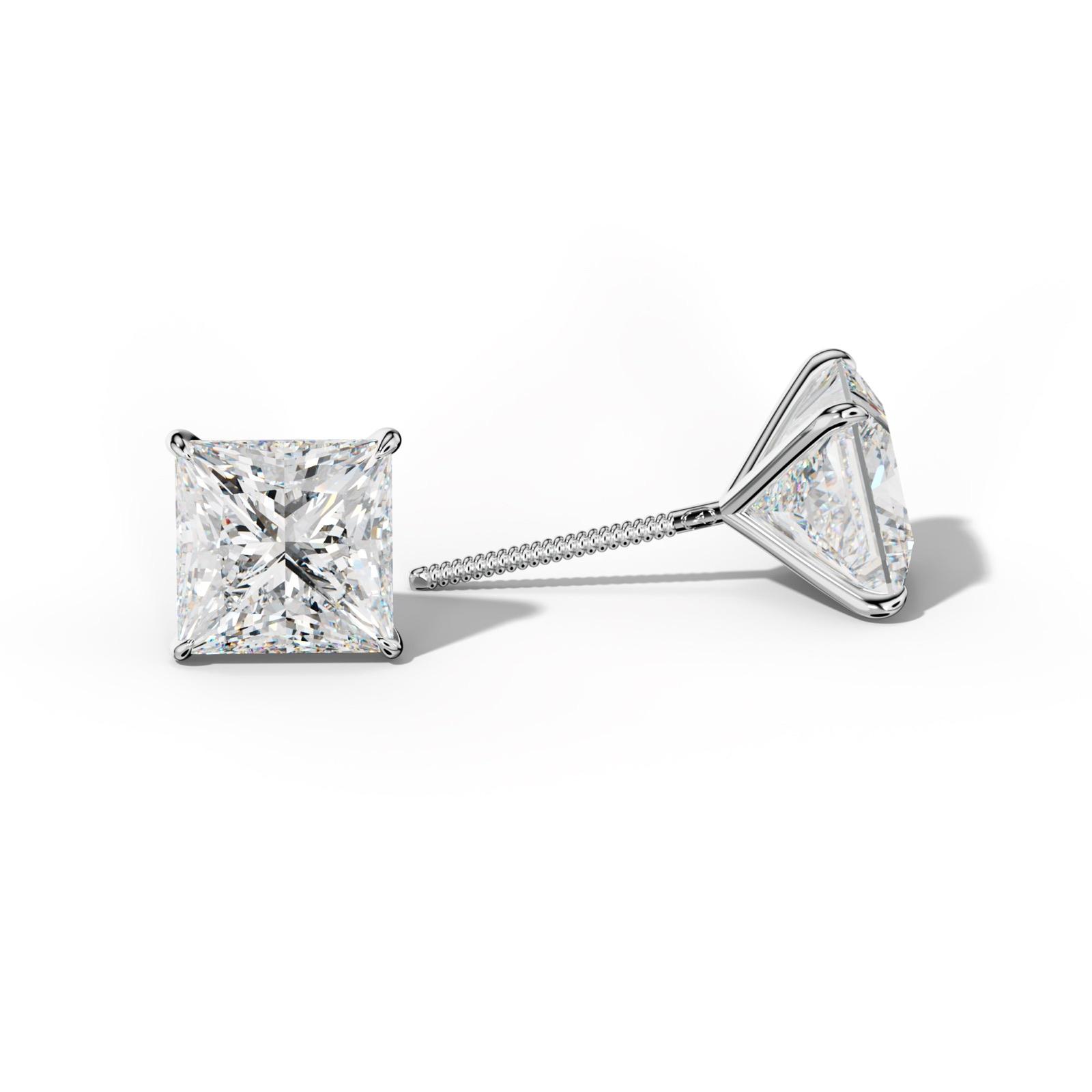 Princess Cut Diamond Stud Earrings With Four Prong Martini Settings