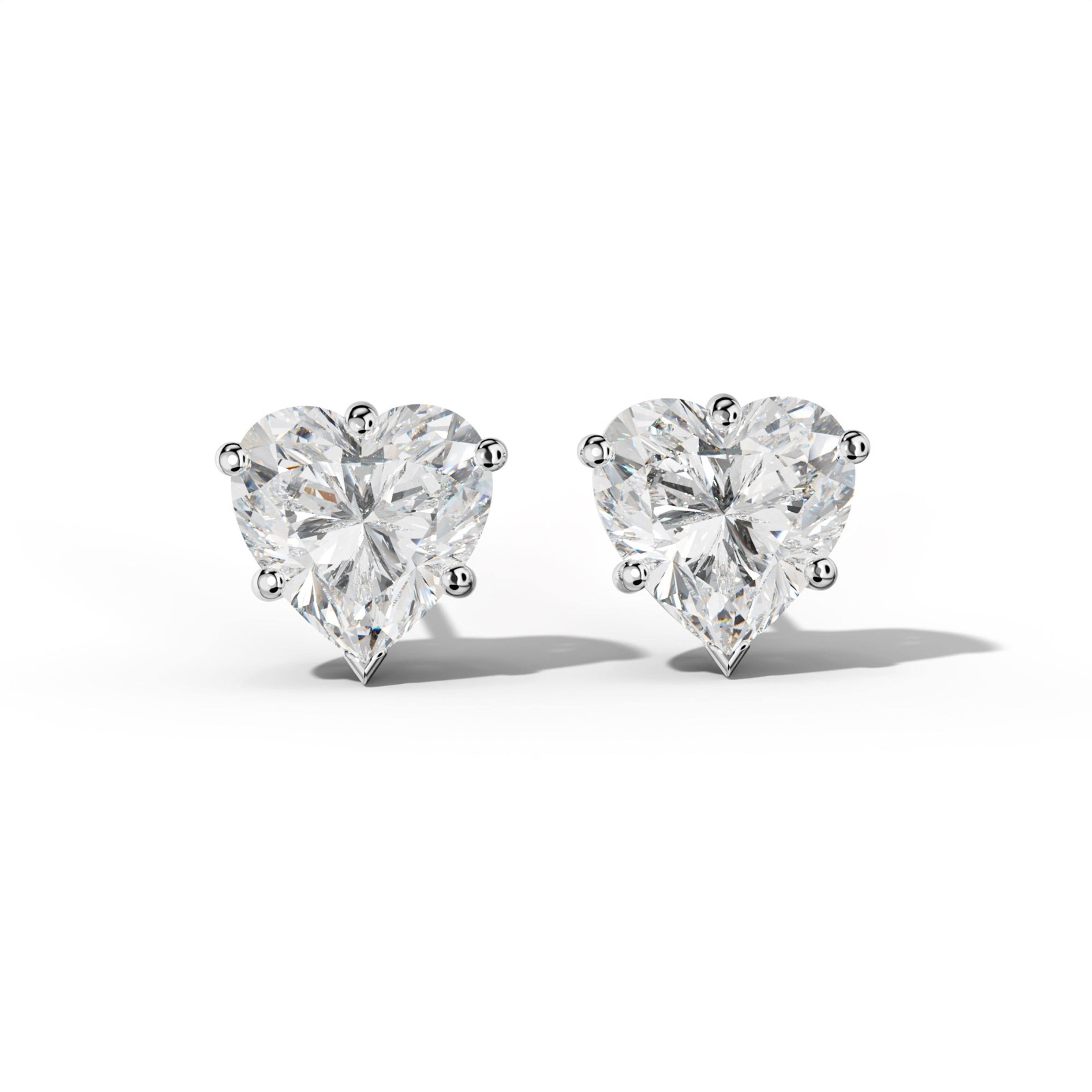 Heart  Diamond Stud Earrings With Classic And V Prongs