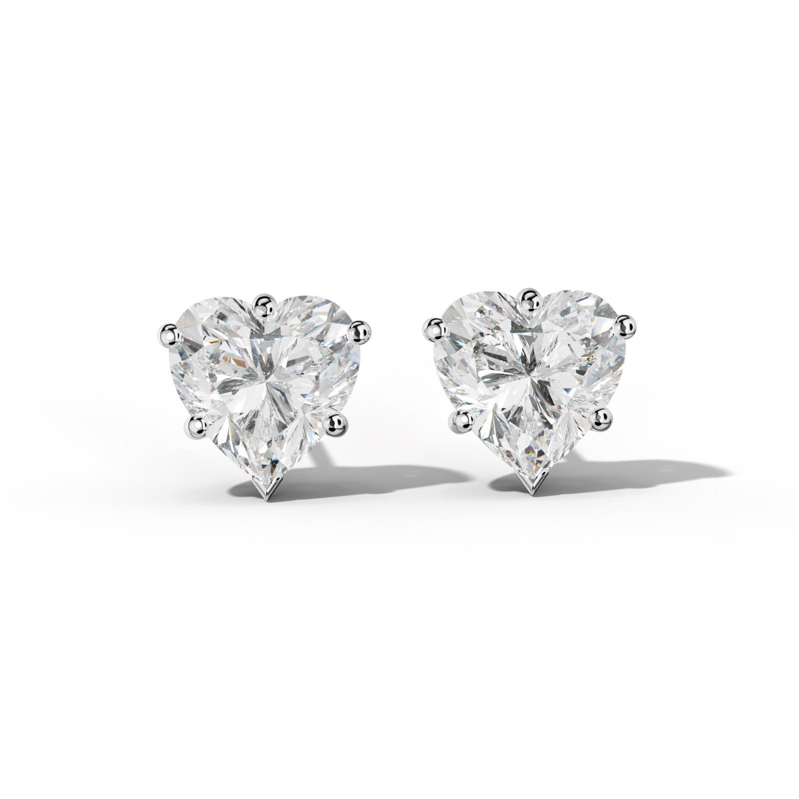 Heart Diamond Stud Earrings With Classic And V Prongs