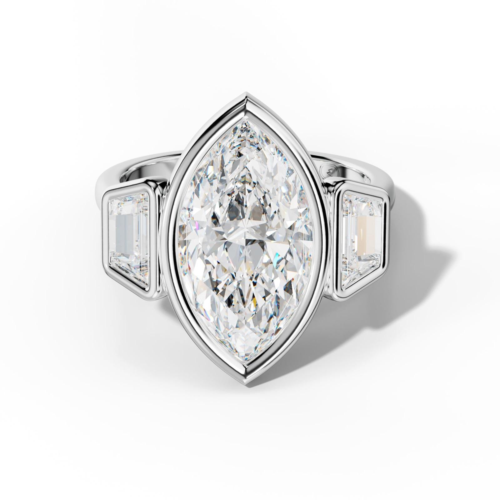 Cleo Marquise Center With trapezoid Side Diamond Engagement Ring