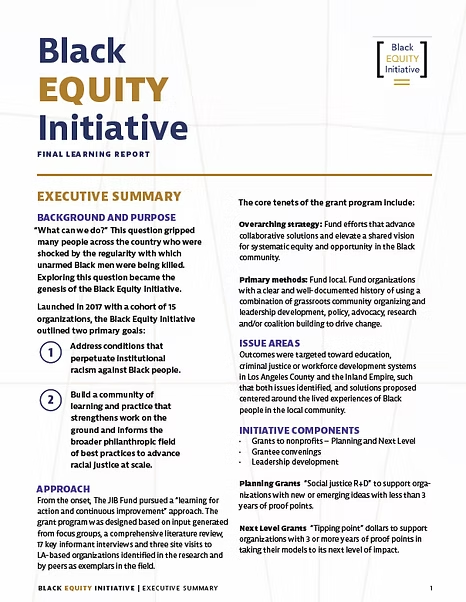 Black Equity Initiative Final Learning Report Executive Summary cover
